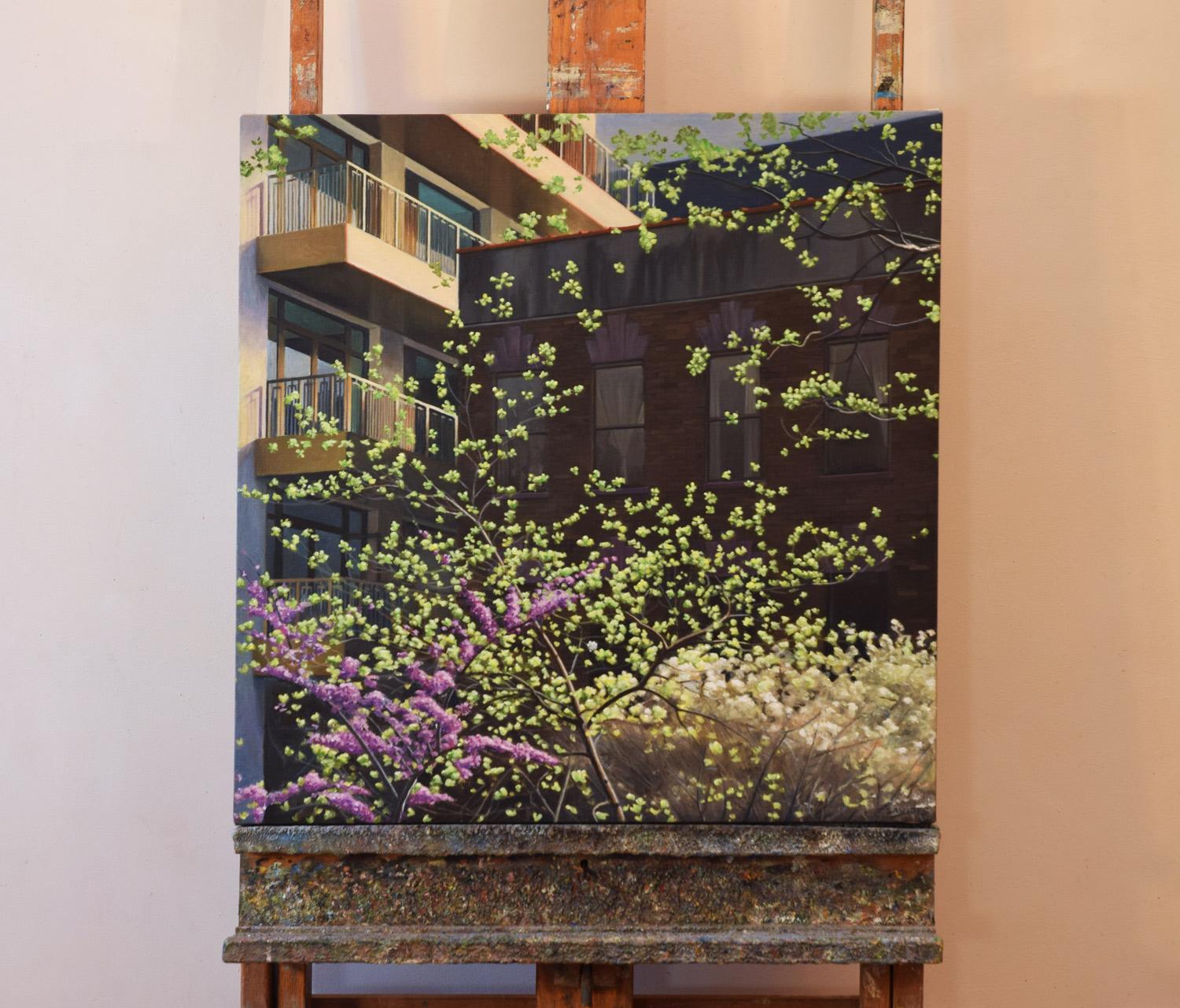 Peinture à l'huile « High Line a Emerging Spring » - Réalisme américain Painting par Nick Savides