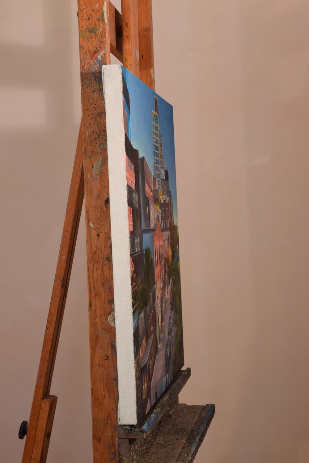 High Line Reflections, Oil Painting - Gray Interior Painting by Nick Savides