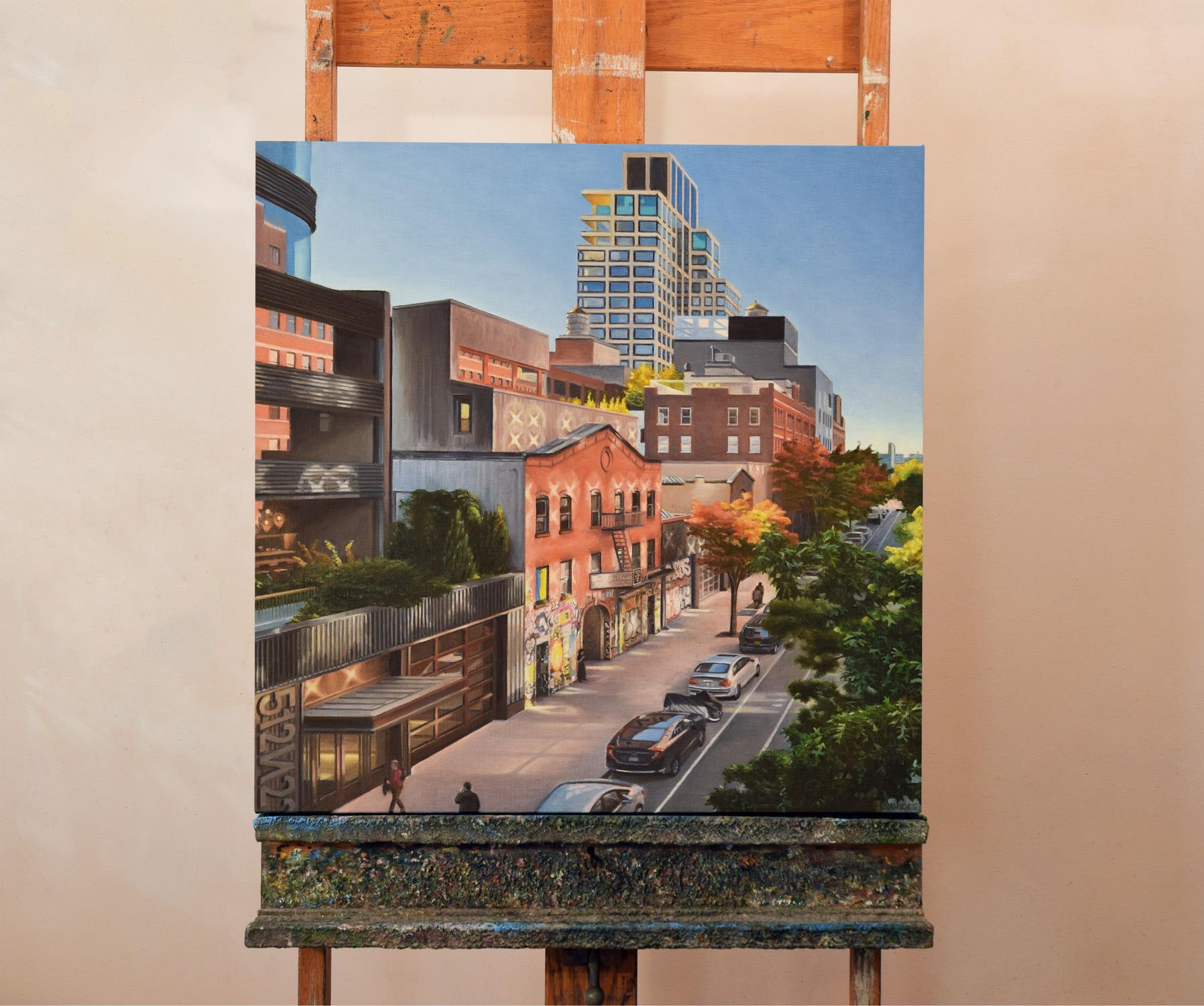 <p>Artist Comments<br />On a late October afternoon, a peaceful tableau of New York unfolds from the High Line. Looking west above 22nd Street, the light reflections form a distinct pattern, casting X-shaped highlights across the buildings. The
