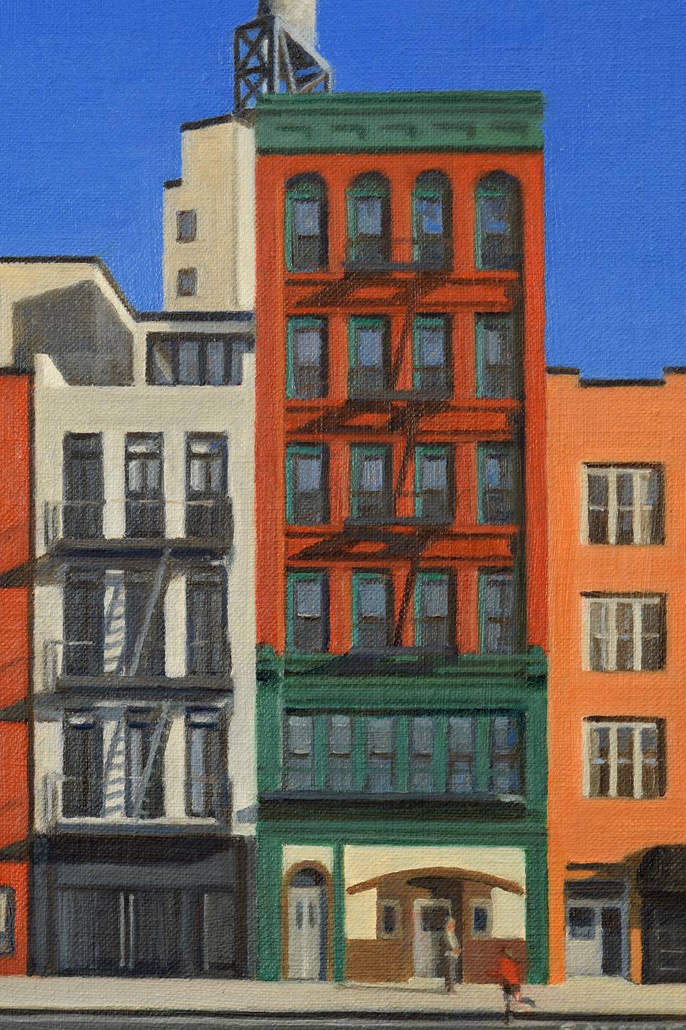 Sulla Bowery, Pittura a olio - Interior Painting Blu di Nick Savides