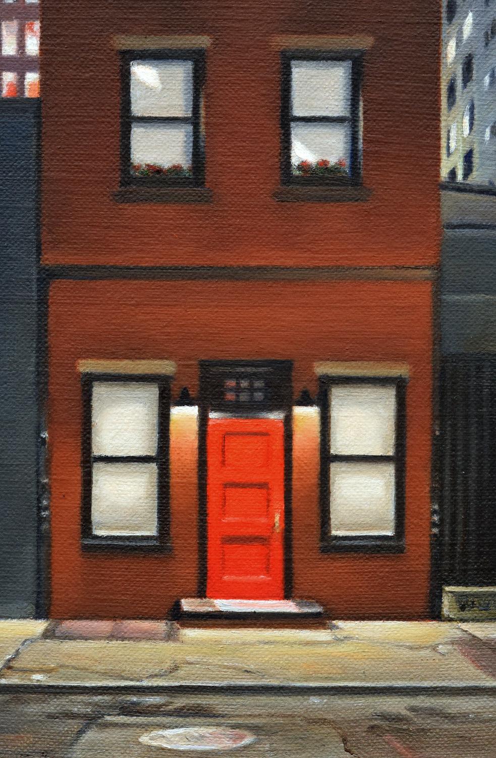 <p>Commentaires de l'artiste<br>Une maison de ville sur la 27e rue ouest attire l'attention la nuit, sa porte rouge semblant briller dans l'obscurité. Les ombres d'une plaque de rue et de véhicules de construction ajoutent à l'ambiance urbaine,