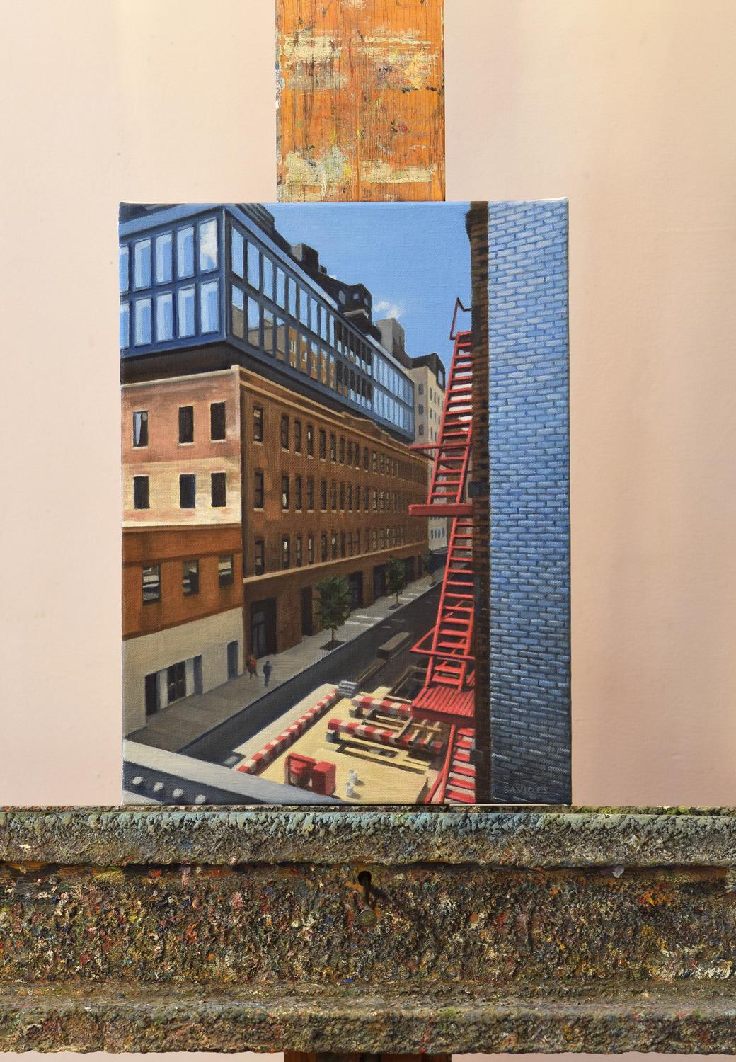 Red Fire Escape, Oil Painting For Sale 1