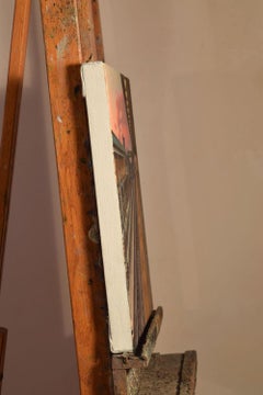 Treno al tramonto, pittura a olio