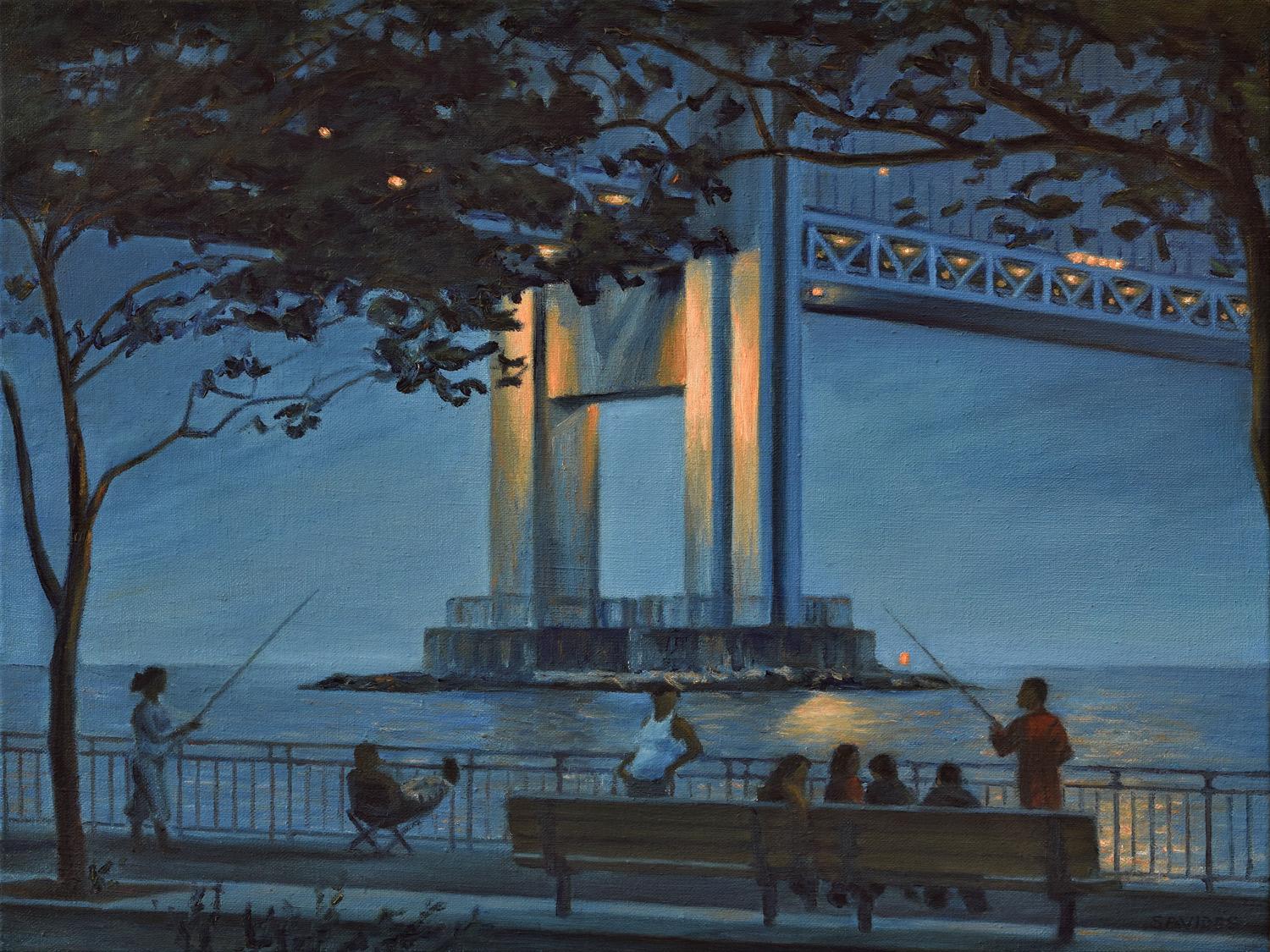 Verrazano Bridge at Dusk, Oil Painting