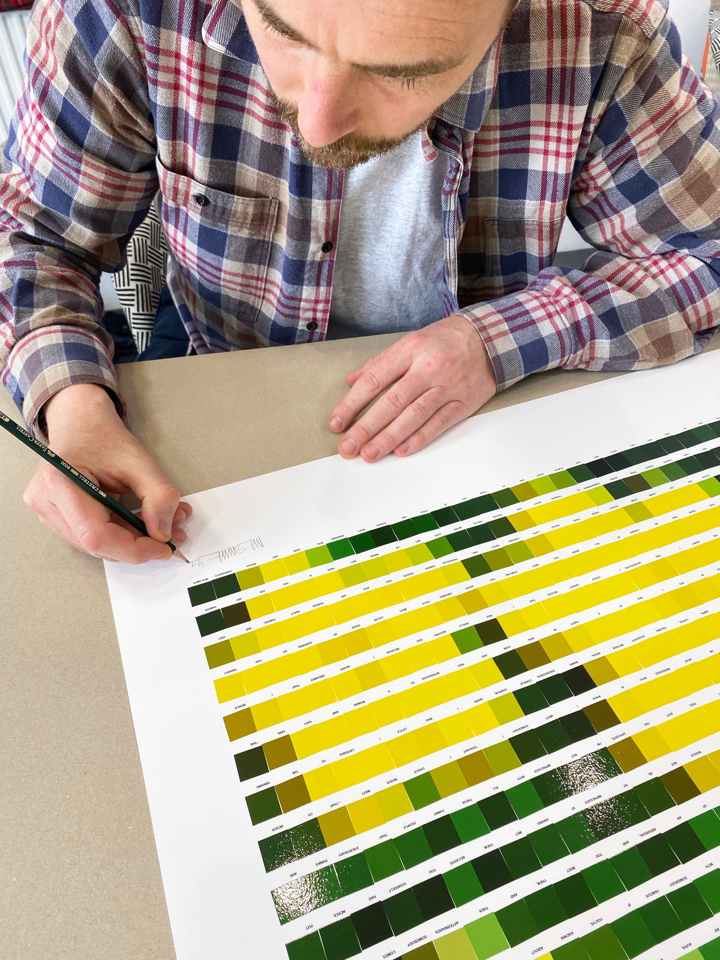 NICK SMITH - FAME. Limited edition hand signed Pop Art Design Modern - Yellow Figurative Print by Nick Smith