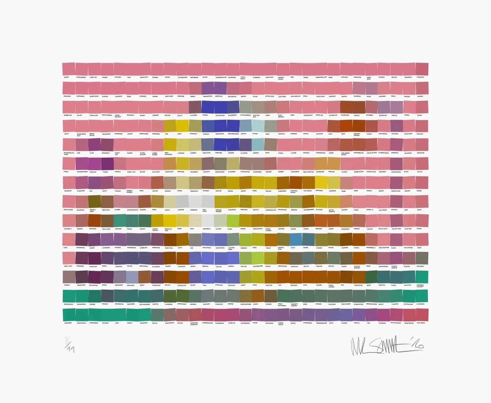 Simpsons Couch 

by Nick Smith

Nick Smith is a British contemporary artist celebrated for his unique "colour-chip" style, where he recreates iconic artworks using a mosaic of meticulously arranged Pantone color swatches, offering a fresh
