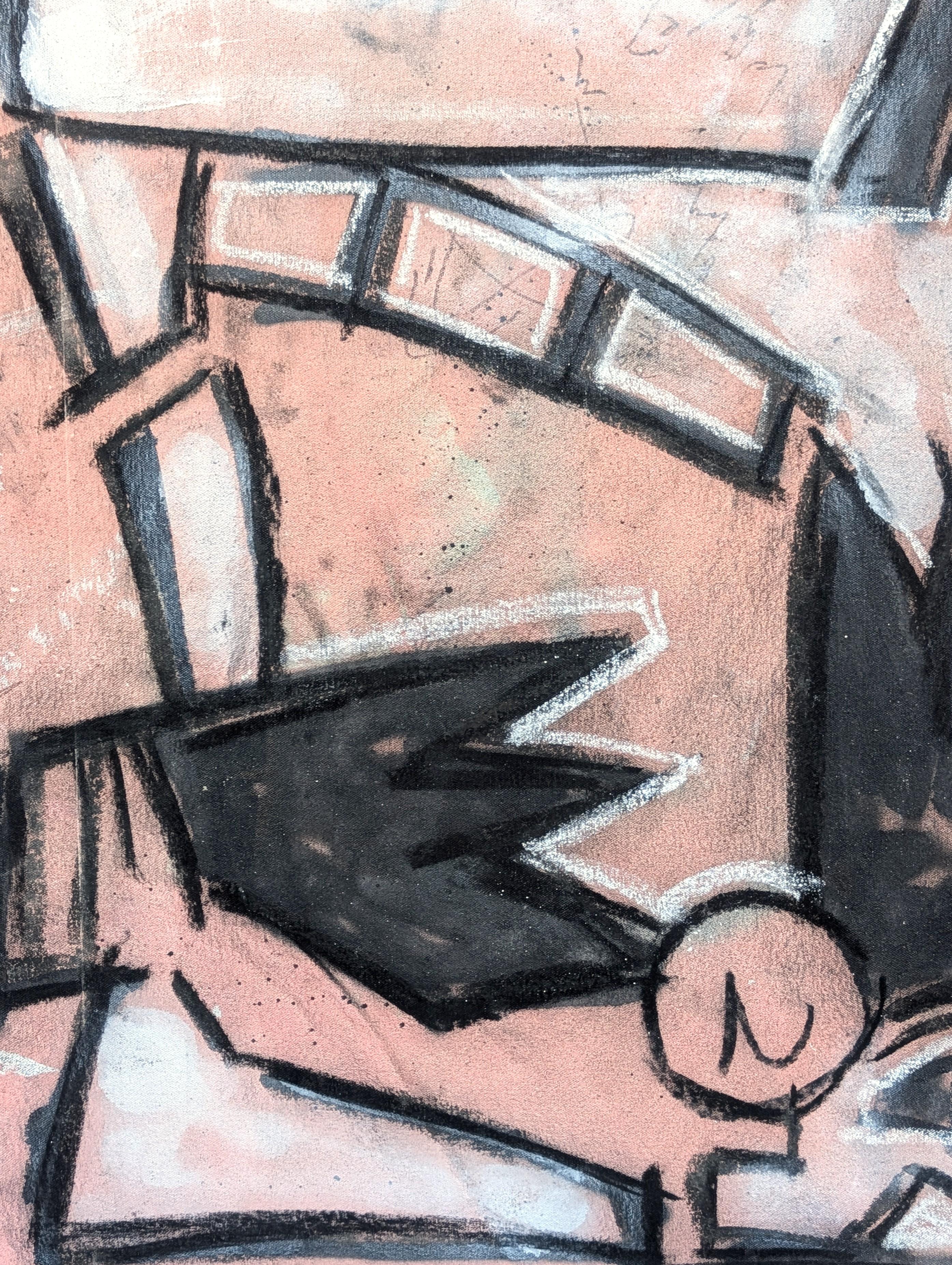 Zeitgenössische abstrakte schwarze Cowboy gegen rosa Western Figur Malerei im Angebot 2