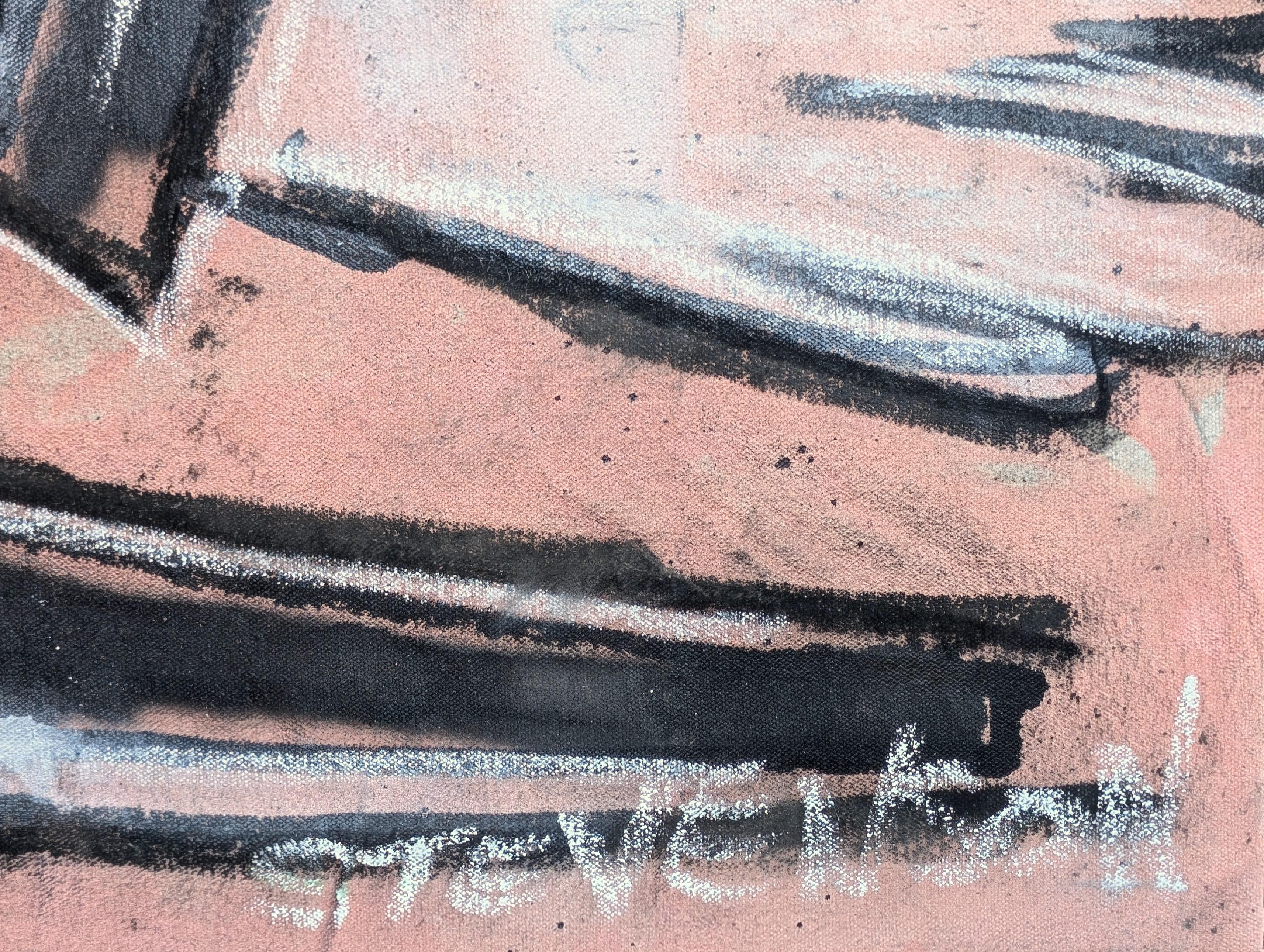 Zeitgenössische abstrakte schwarze Cowboy gegen rosa Western Figur Malerei im Angebot 3