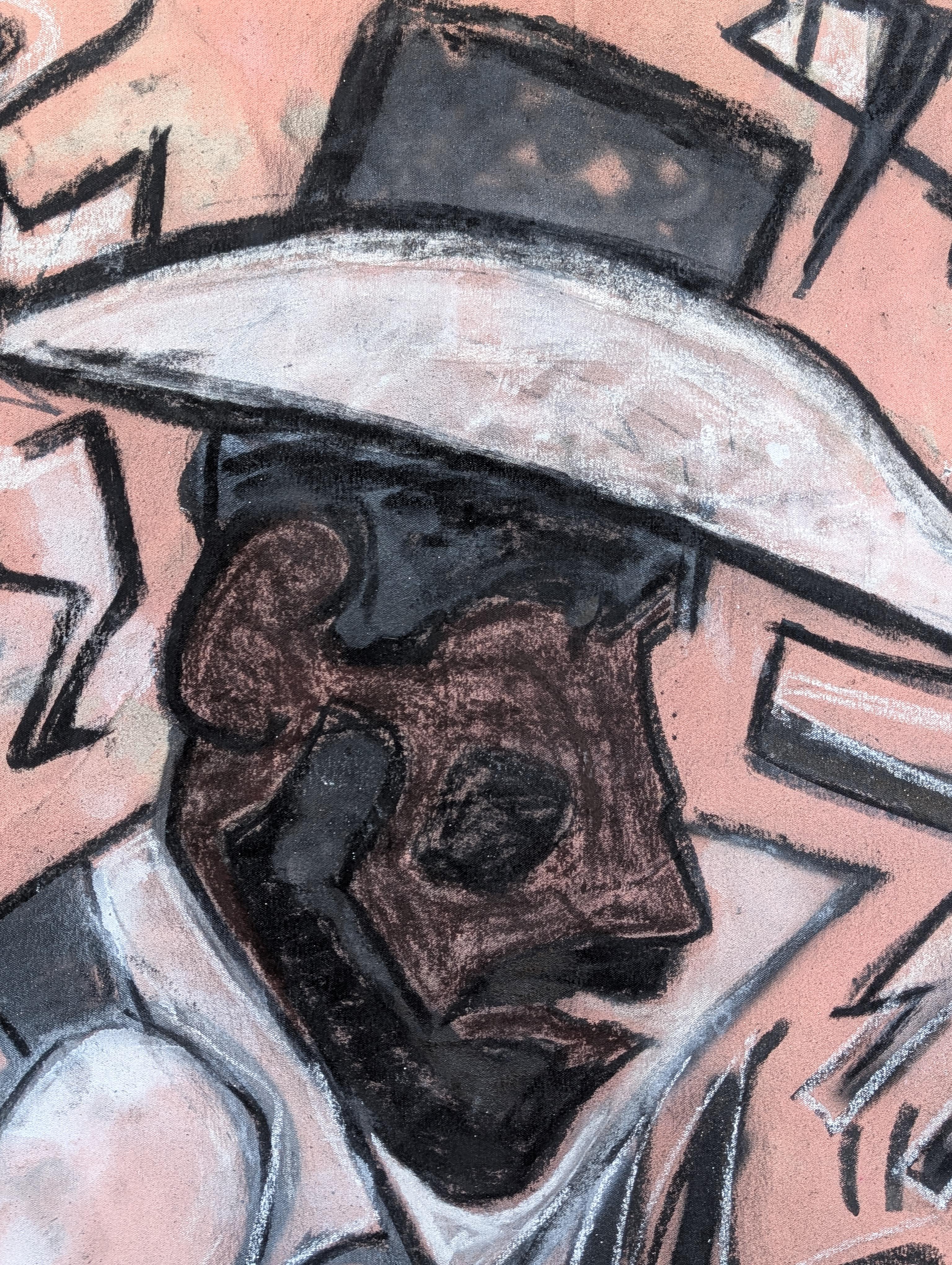 Zeitgenössische abstrakte schwarze Cowboy gegen rosa Western Figur Malerei im Angebot 4