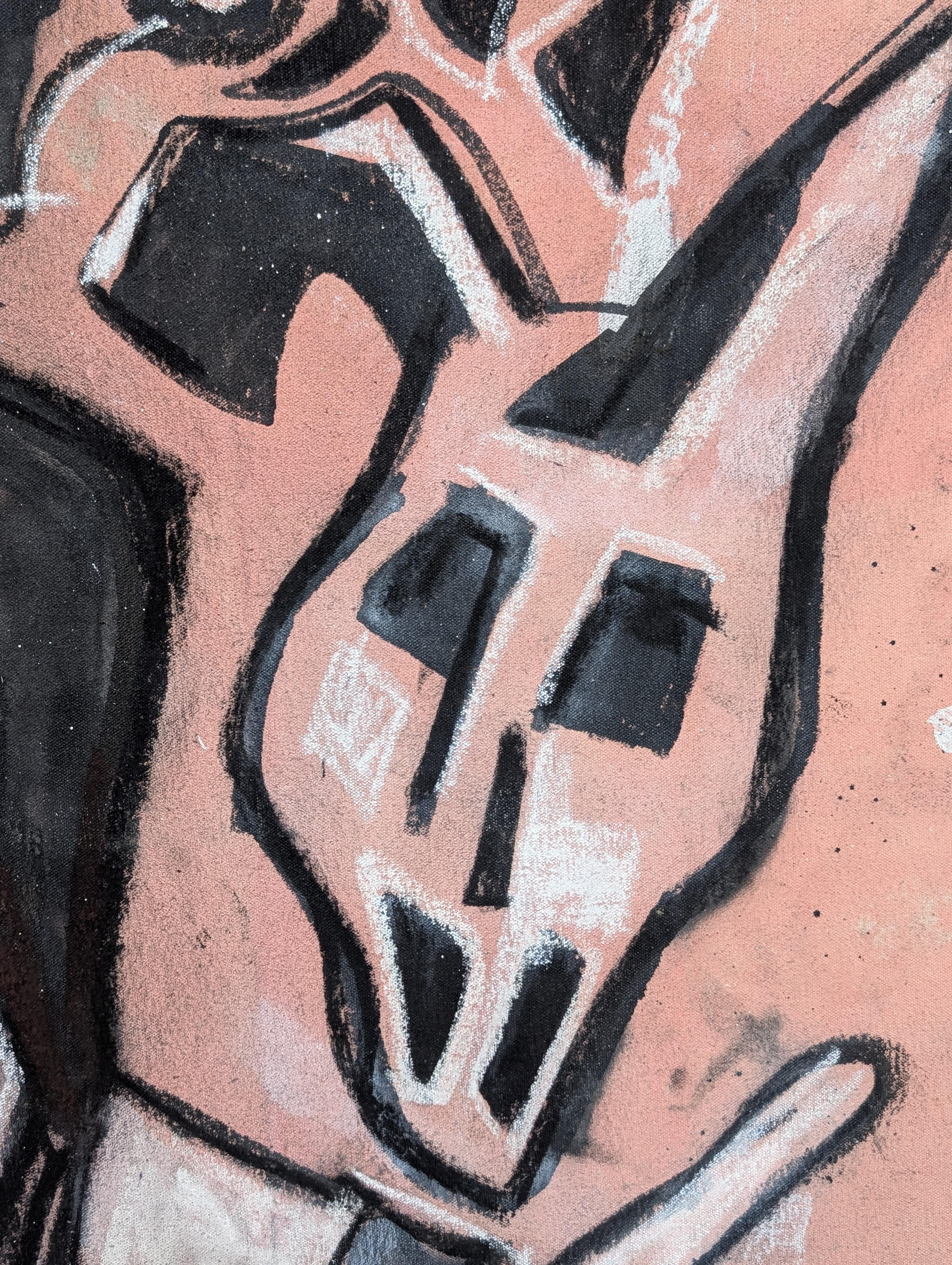 Zeitgenössische abstrakte schwarze Cowboy gegen rosa Western Figur Malerei im Angebot 5