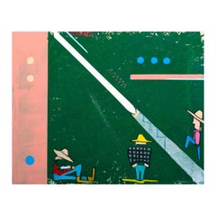 Zeitgenössische abstrakte Drei Cowboys gegen grüne Westernfigur Gemälde