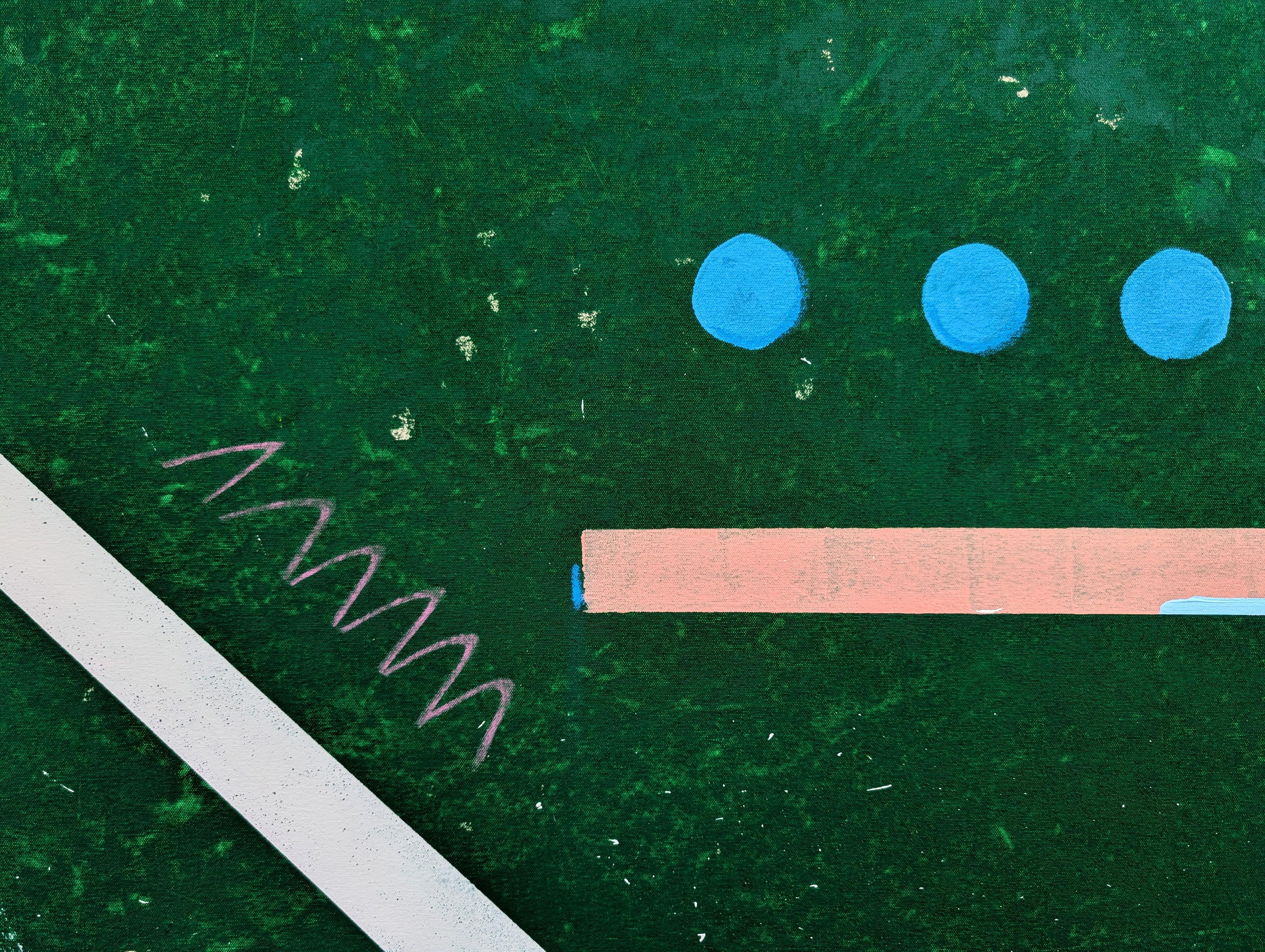 Zeitgenössische abstrakte Drei Cowboys gegen grüne Westernfigur Gemälde im Angebot 3