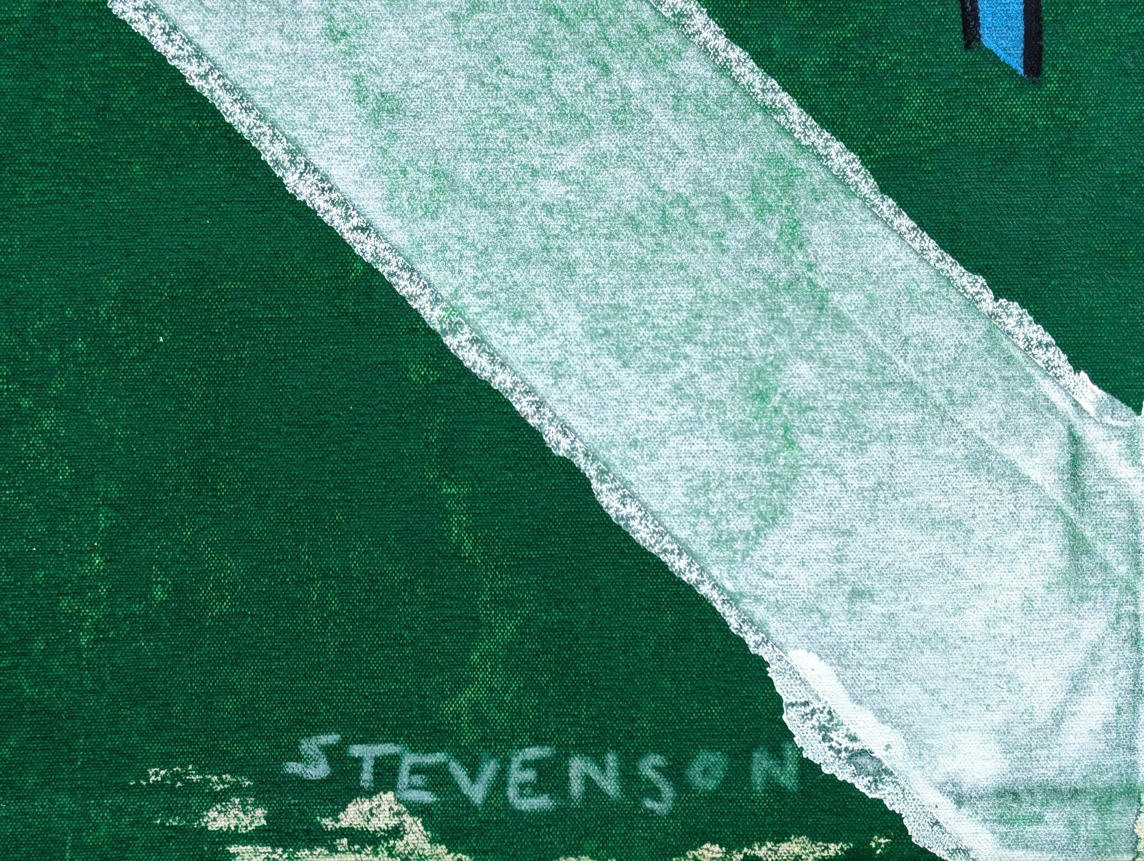 Zeitgenössische abstrakte Drei Cowboys gegen grüne Westernfigur Gemälde im Angebot 4