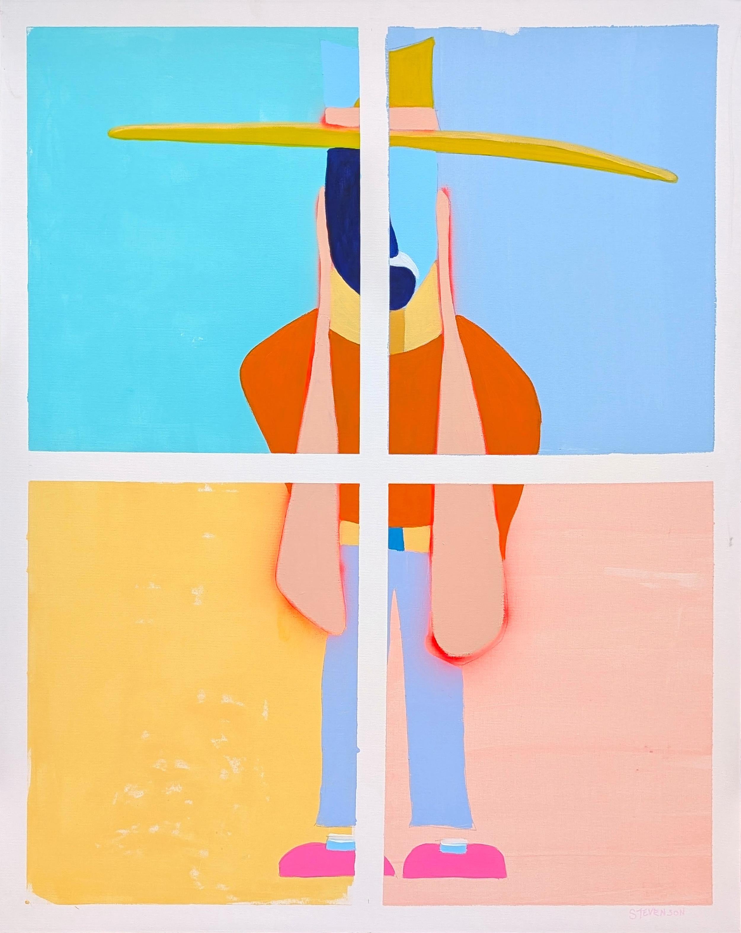Nick Stevenson Abstract Painting - "I've Heard Enough" Contemporary Colorful Pastel Western Cowboy Painting