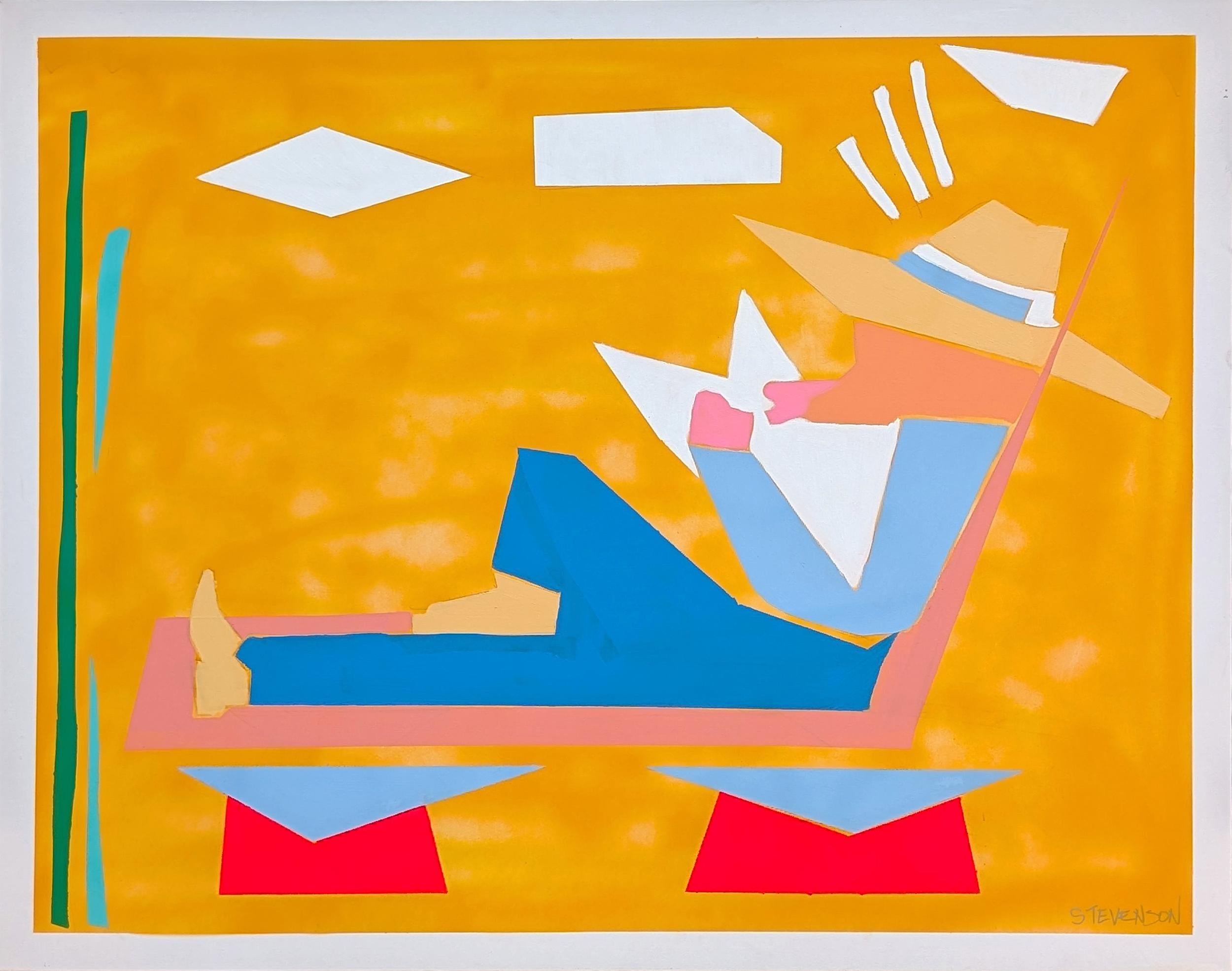 Nick Stevenson Abstract Painting - "Paper Clouds" Contemporary Colorful Yellow Toned Western Cowboy Painting