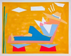 "Paper Clouds" Contemporary Colorful Yellow Toned Western Cowboy Painting