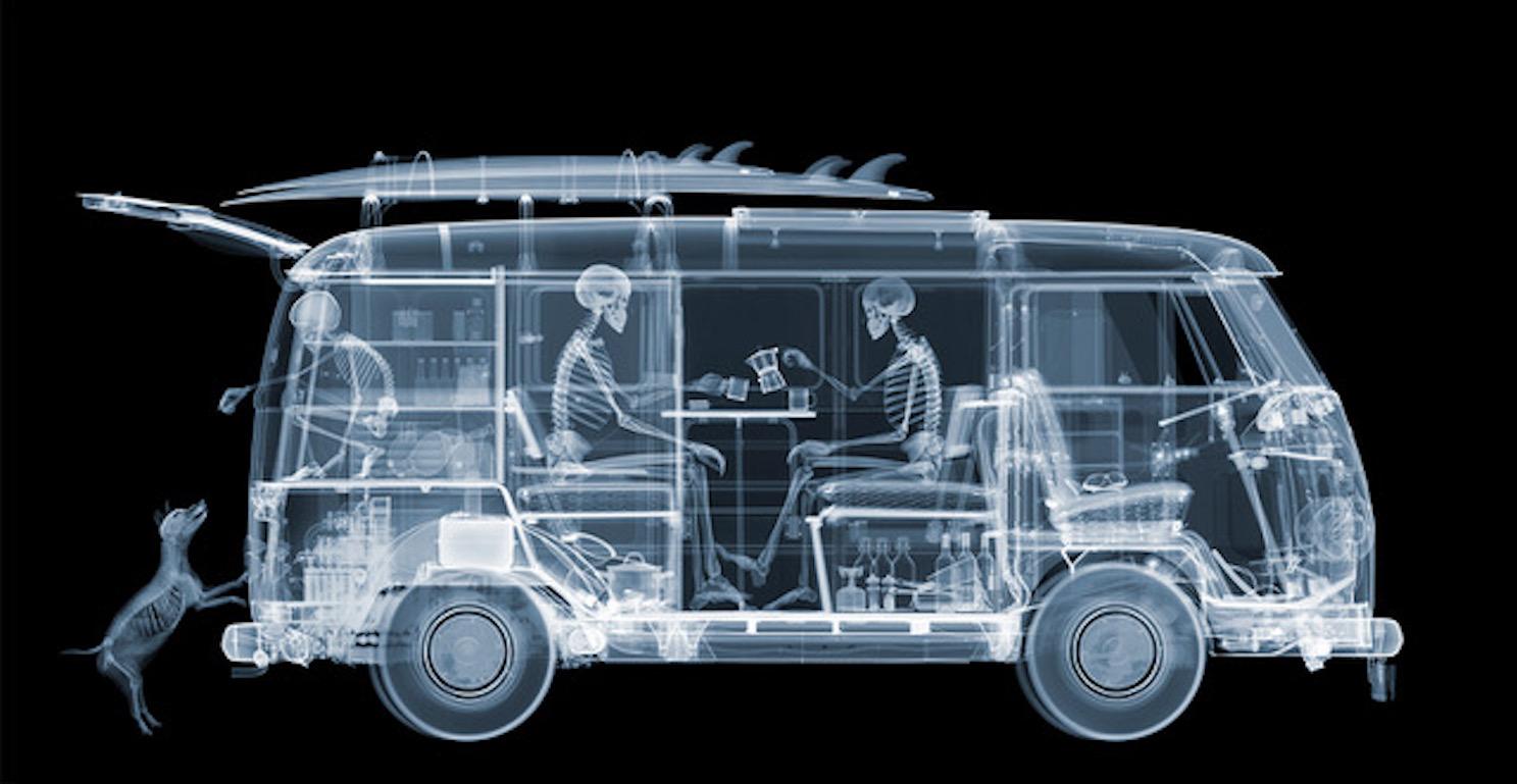 Nick Veasey Black and White Photograph - VW Camper Family