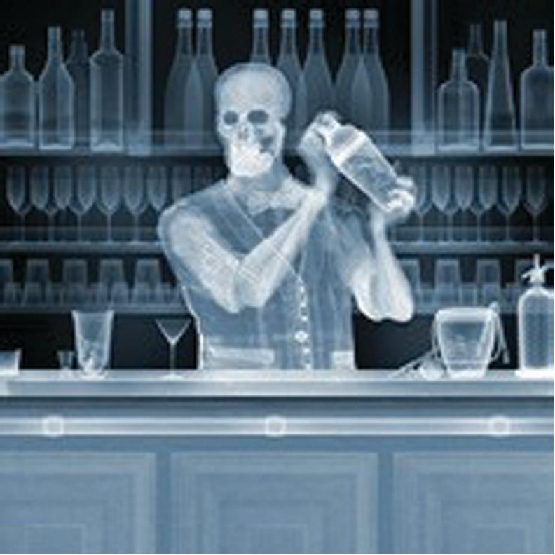 Nick Veasey Black and White Photograph - Bartender, September 2020