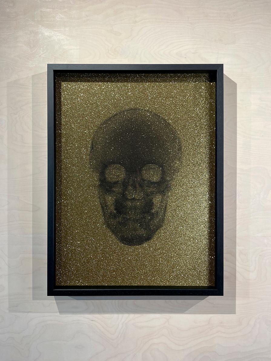 Nick Veasey Figurative Photograph - Glitter Skull (black on gold)