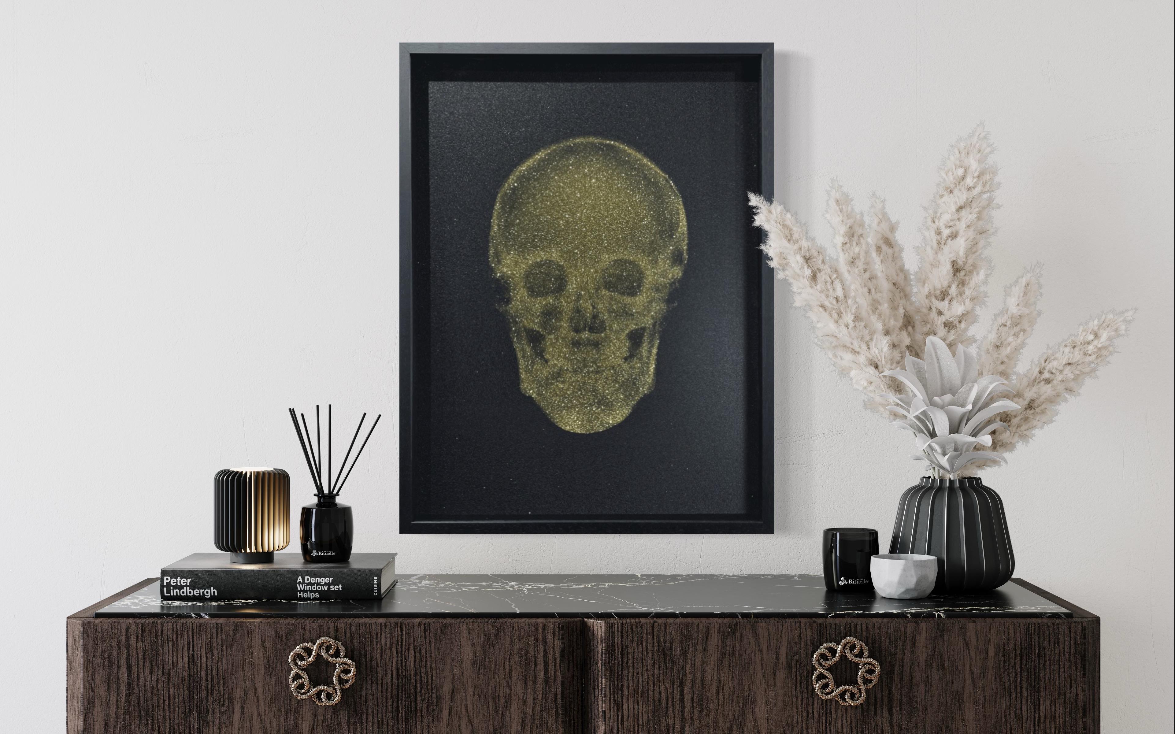 Glitter Skull (gold on black) - Photograph by Nick Veasey