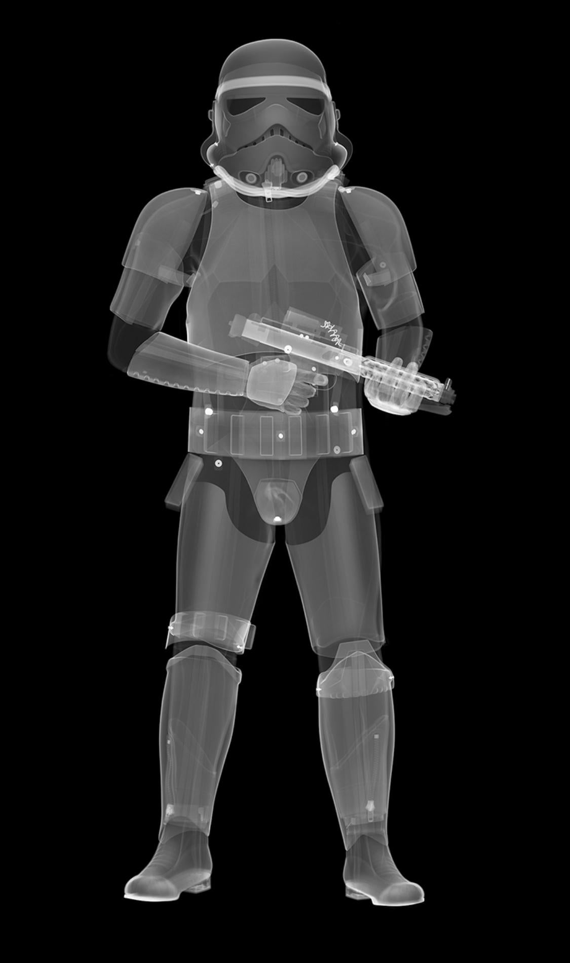 Nick Veasey Black and White Photograph - X-Ray StormTrooper with plexiglas face mounted on dibond