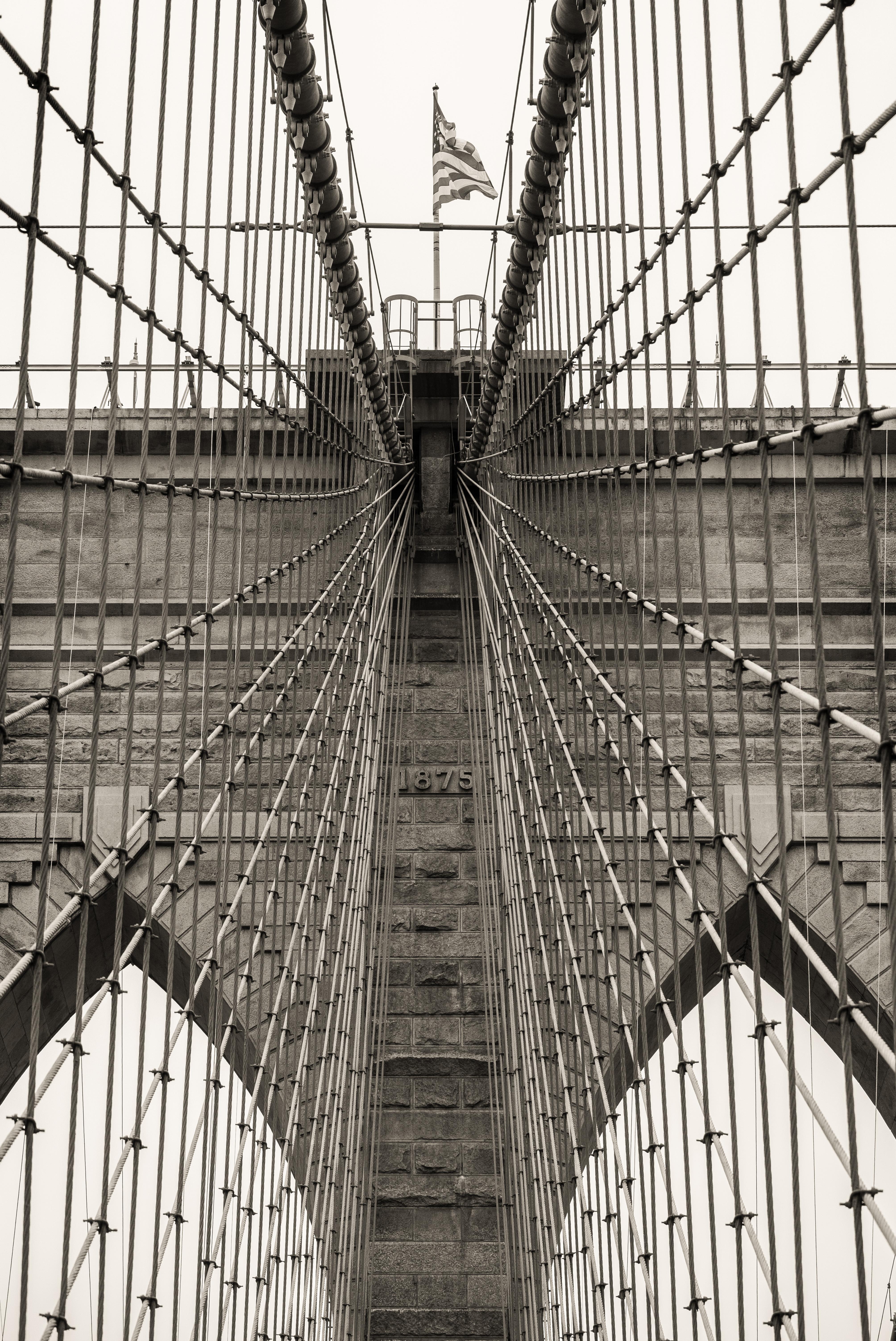 Nick Vedros Black and White Photograph - Brooklyn Bridge American Flag