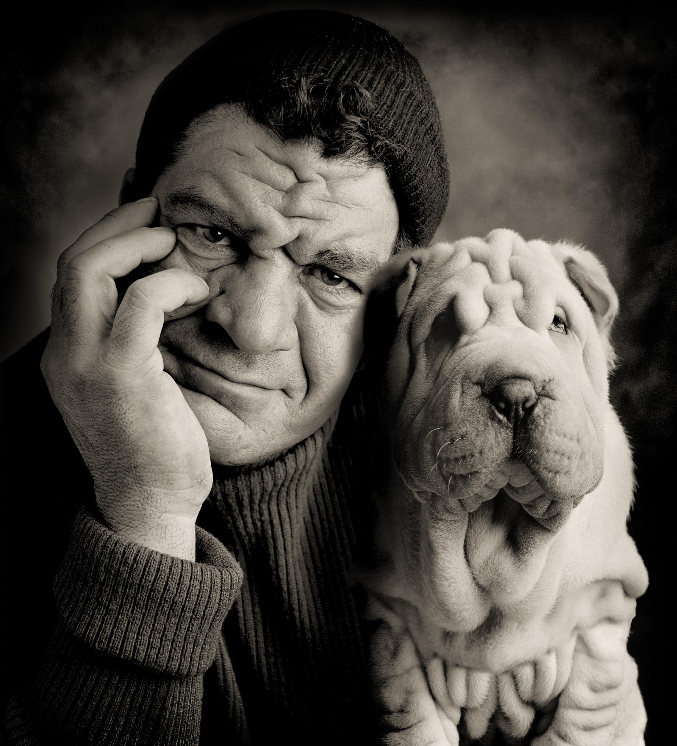 Nick Vedros Portrait Photograph - Dog Owner and Dog