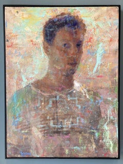 "Hay una luz azul" óleo postmoderno de artista en su estudio
