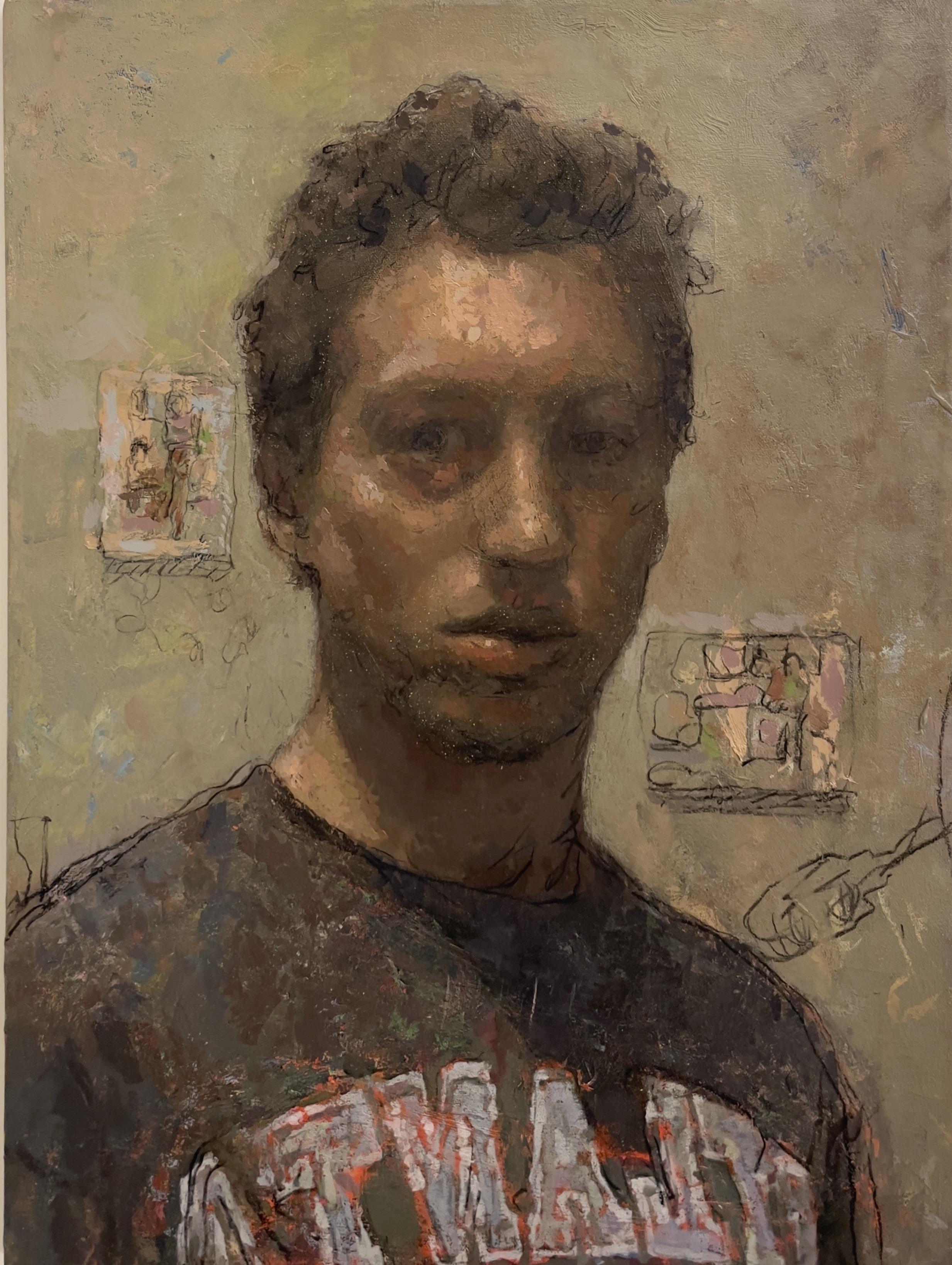 "Self with Atlanta Shirt", pittura ad olio, autoritratto dell'artista Nick Weber