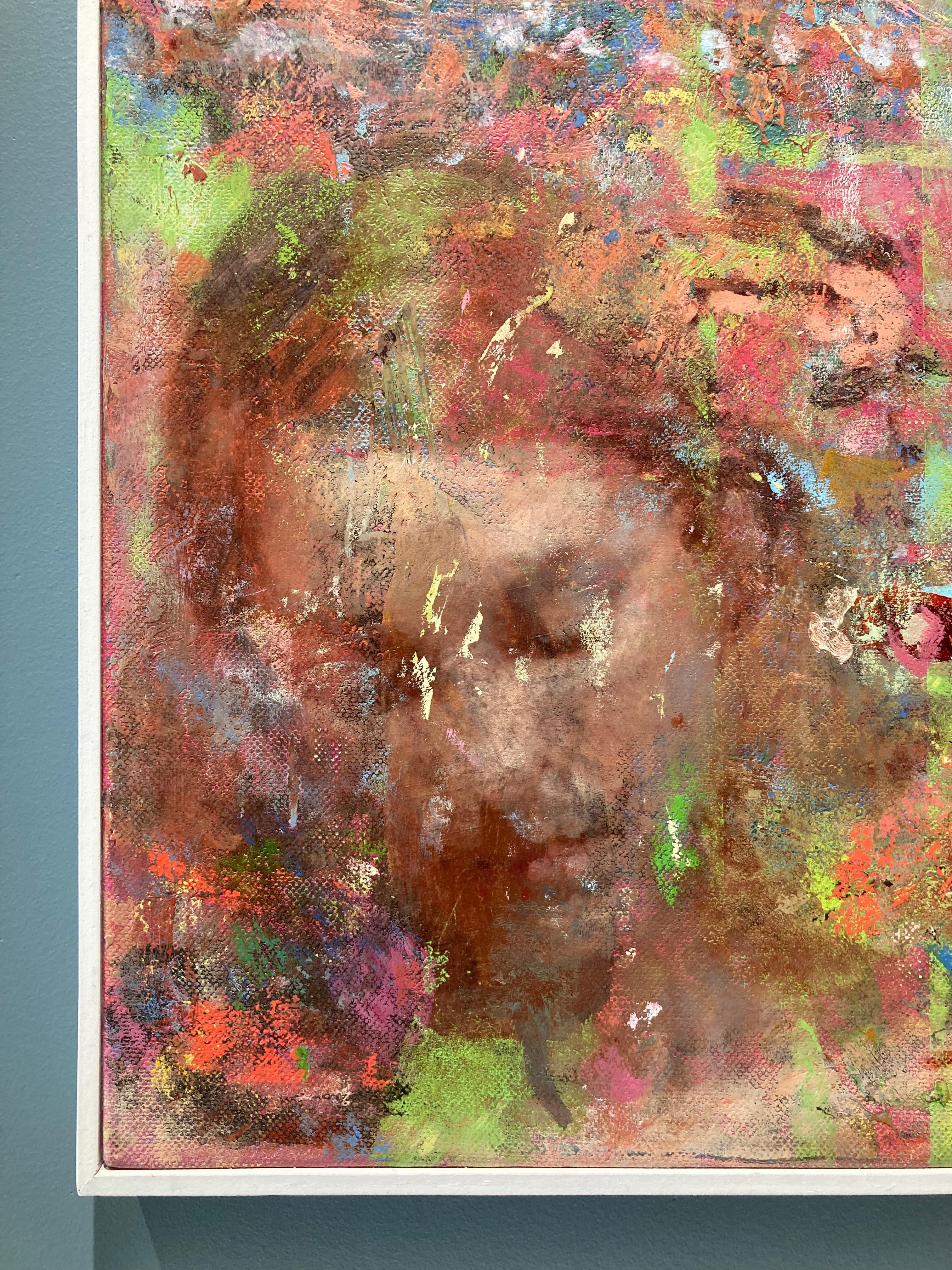 Portrait coloré de femme sur peinture à l'huile abstraite « She's Like a Rainbow »  - Contemporain Painting par Nick Weber