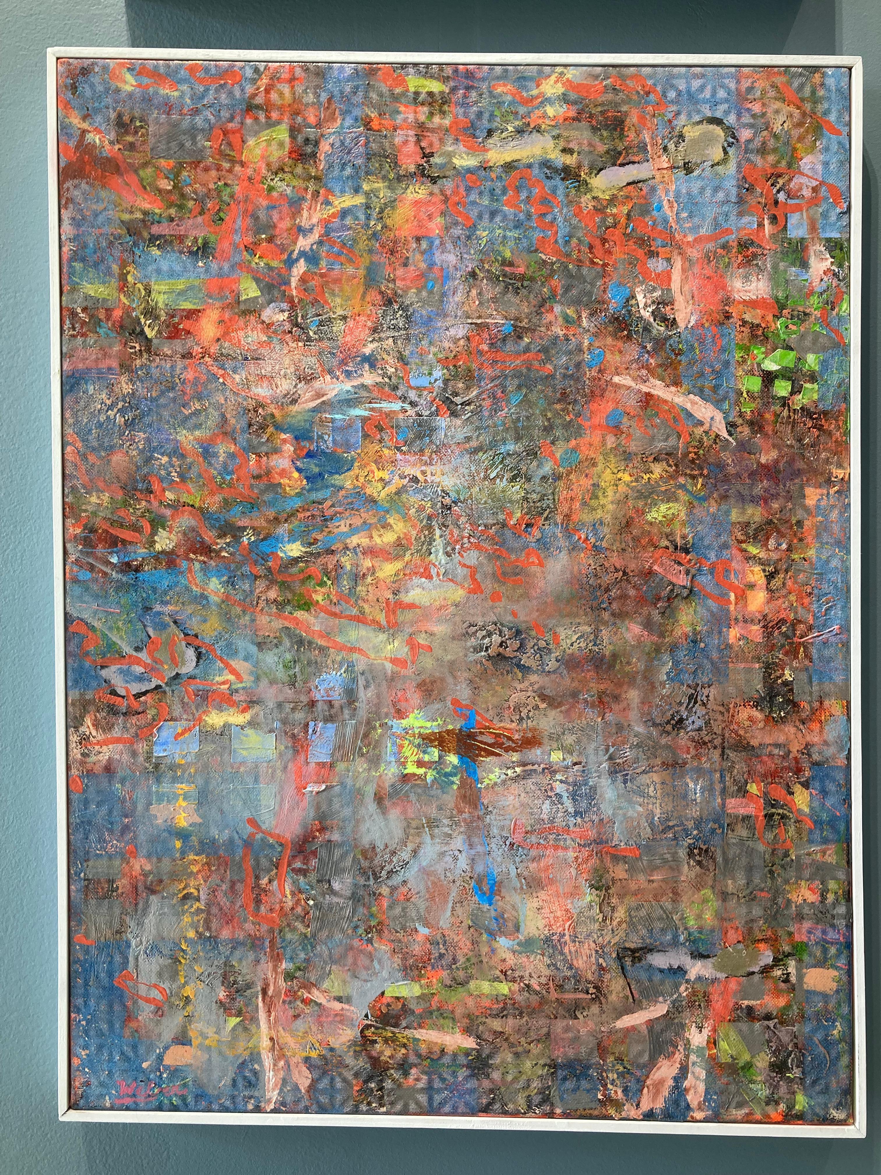 „Station to Station“ farbenfrohes rotes und blaues, mehrschichtiges Ölgemälde – Painting von Nick Weber