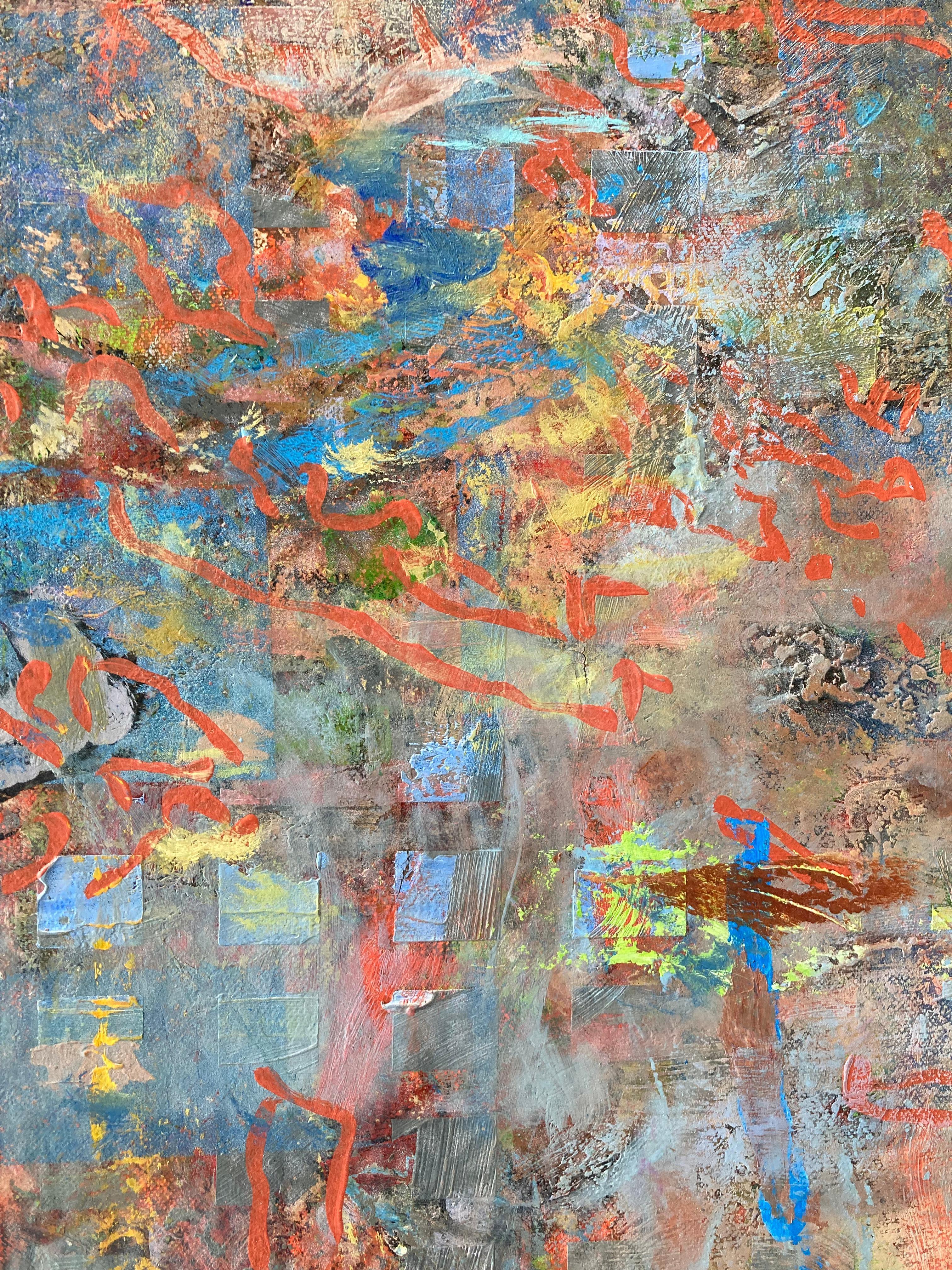 „Station to Station“ farbenfrohes rotes und blaues, mehrschichtiges Ölgemälde (Zeitgenössisch), Painting, von Nick Weber