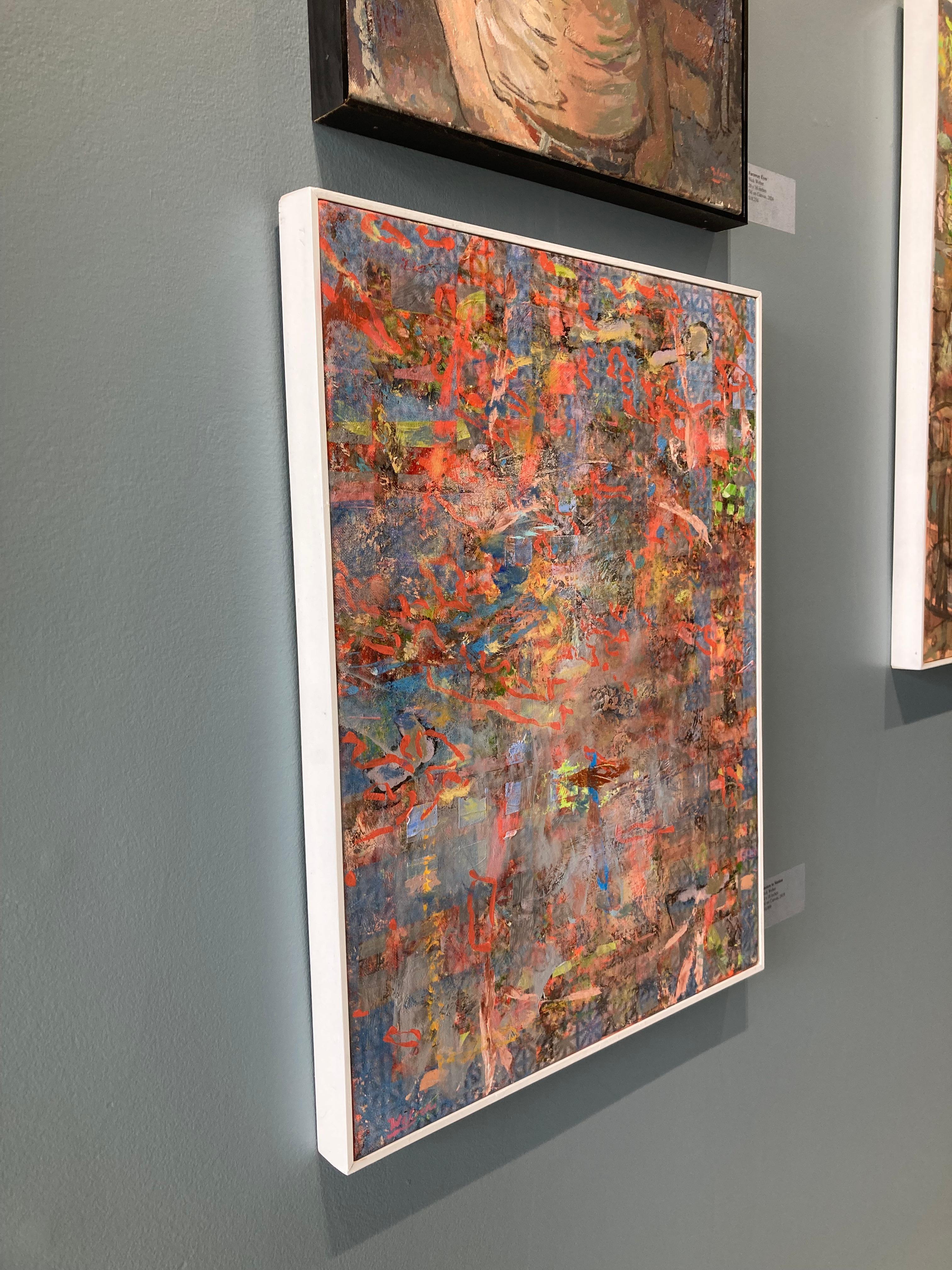 „Station to Station“ farbenfrohes rotes und blaues, mehrschichtiges Ölgemälde im Angebot 2