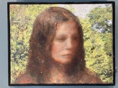 "Unknown Legend" portrait coloré d'un visage énigmatique dans la nature, peinture à l'huile.