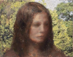 "Unknown Legend" portrait coloré d'un visage énigmatique dans la nature, peinture à l'huile.