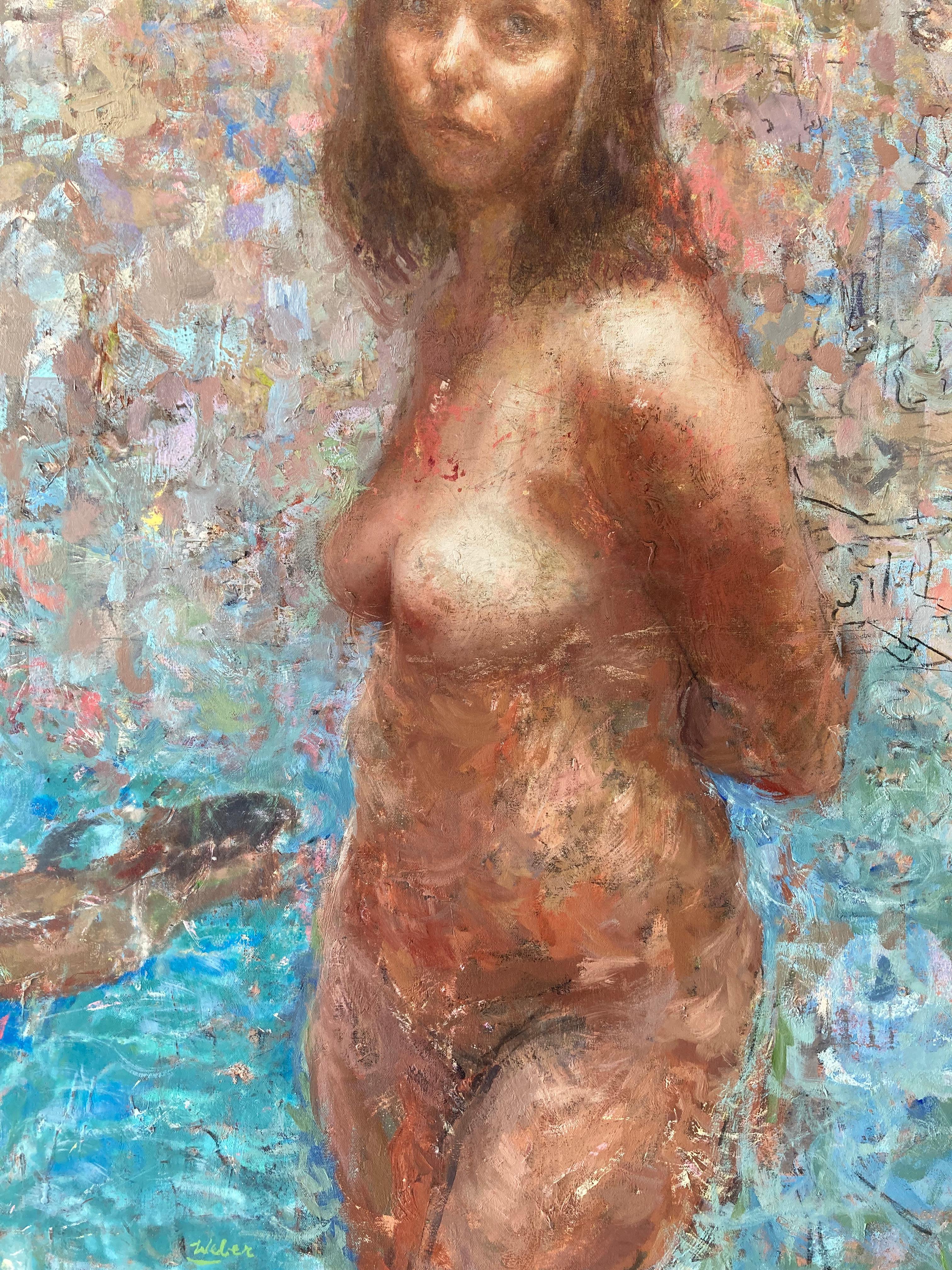 „Visions of Johanna“ farbenfrohes Sommerporträt einer nackten Frau, die schwimmt/posiert, in Wasser  im Angebot 6