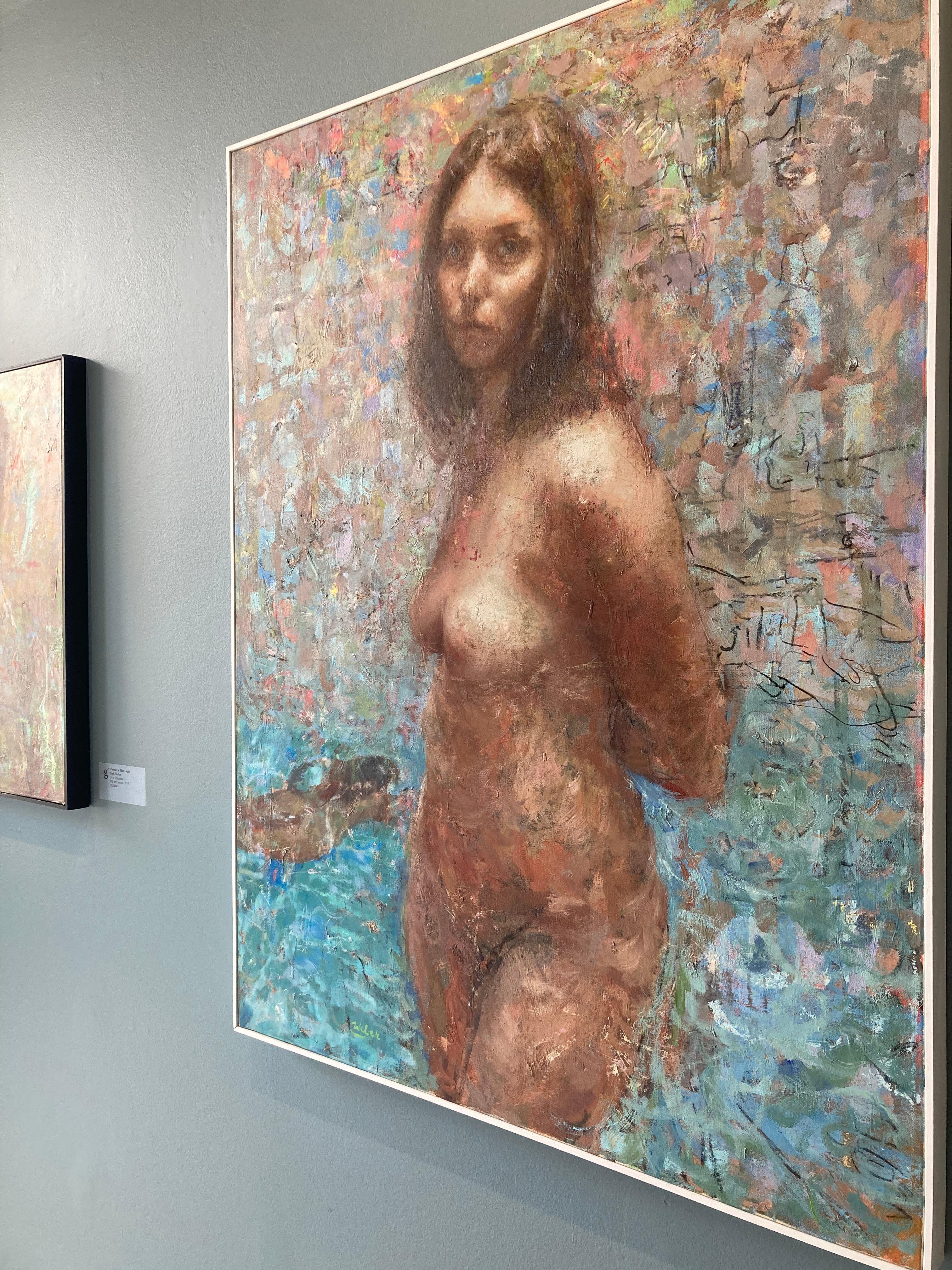 „Visions of Johanna“ farbenfrohes Sommerporträt einer nackten Frau, die schwimmt/posiert, in Wasser  im Angebot 7