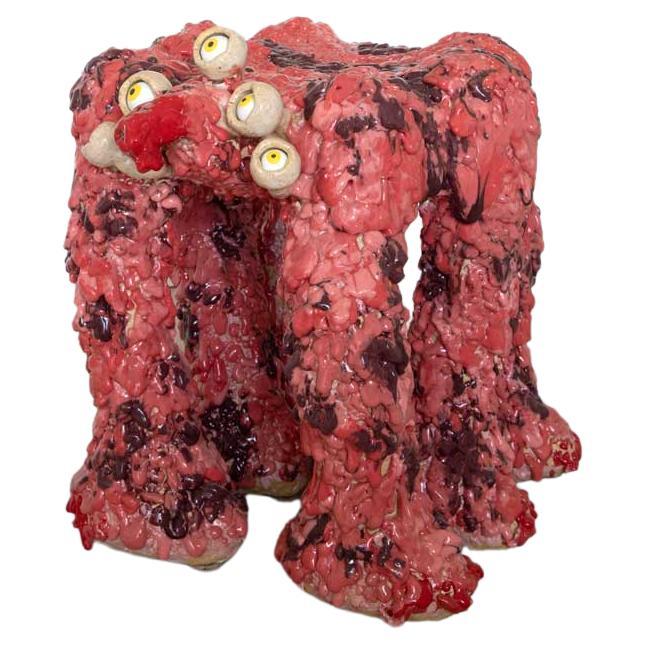 Nick Weddell Stool Model “Snuffles” Contemporary Red Pink Stool Stoneware Clay For Sale