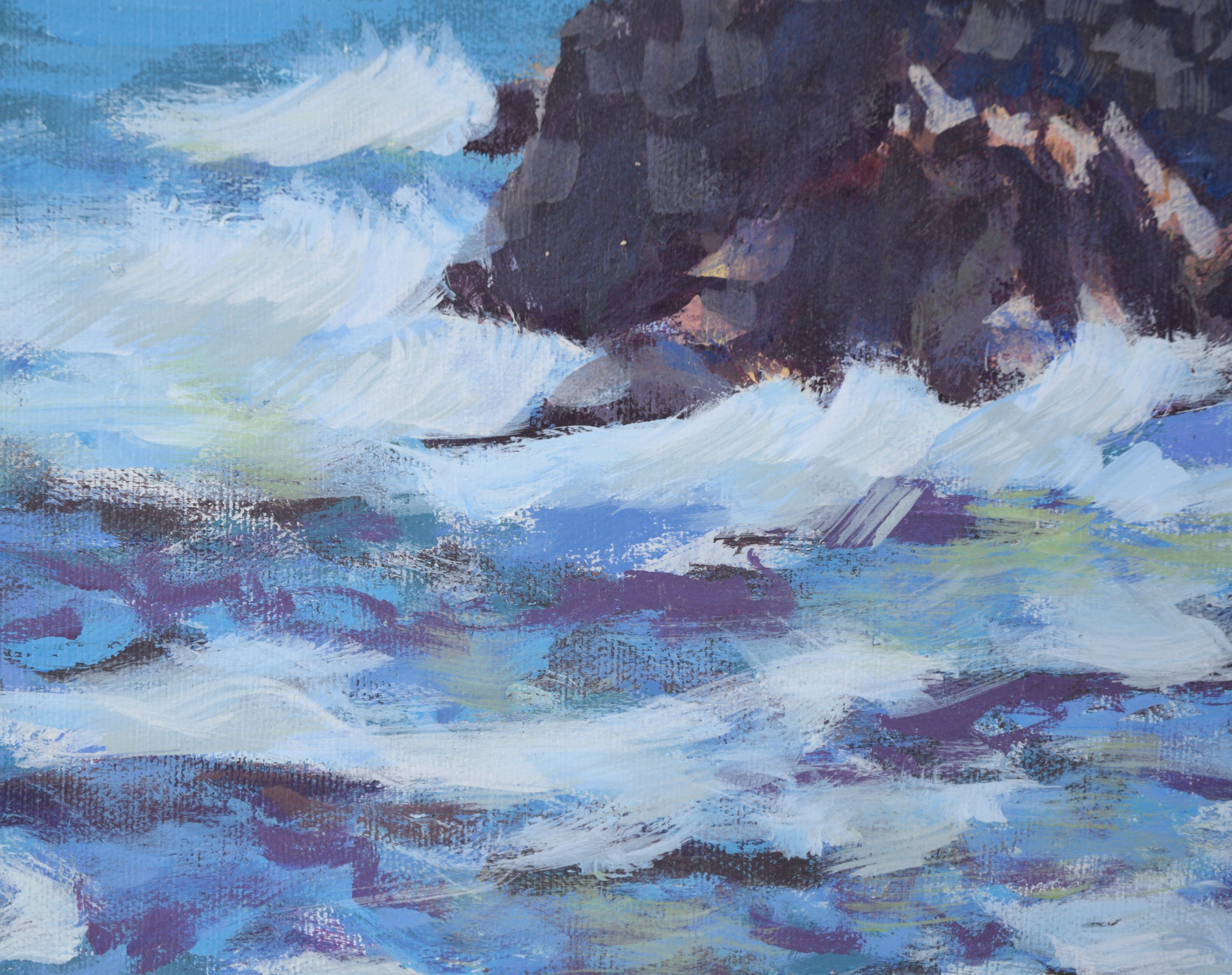 Big Sur Coastal Cliffs - California Plein Aire Landscape in Acrylic on Canvas For Sale 1