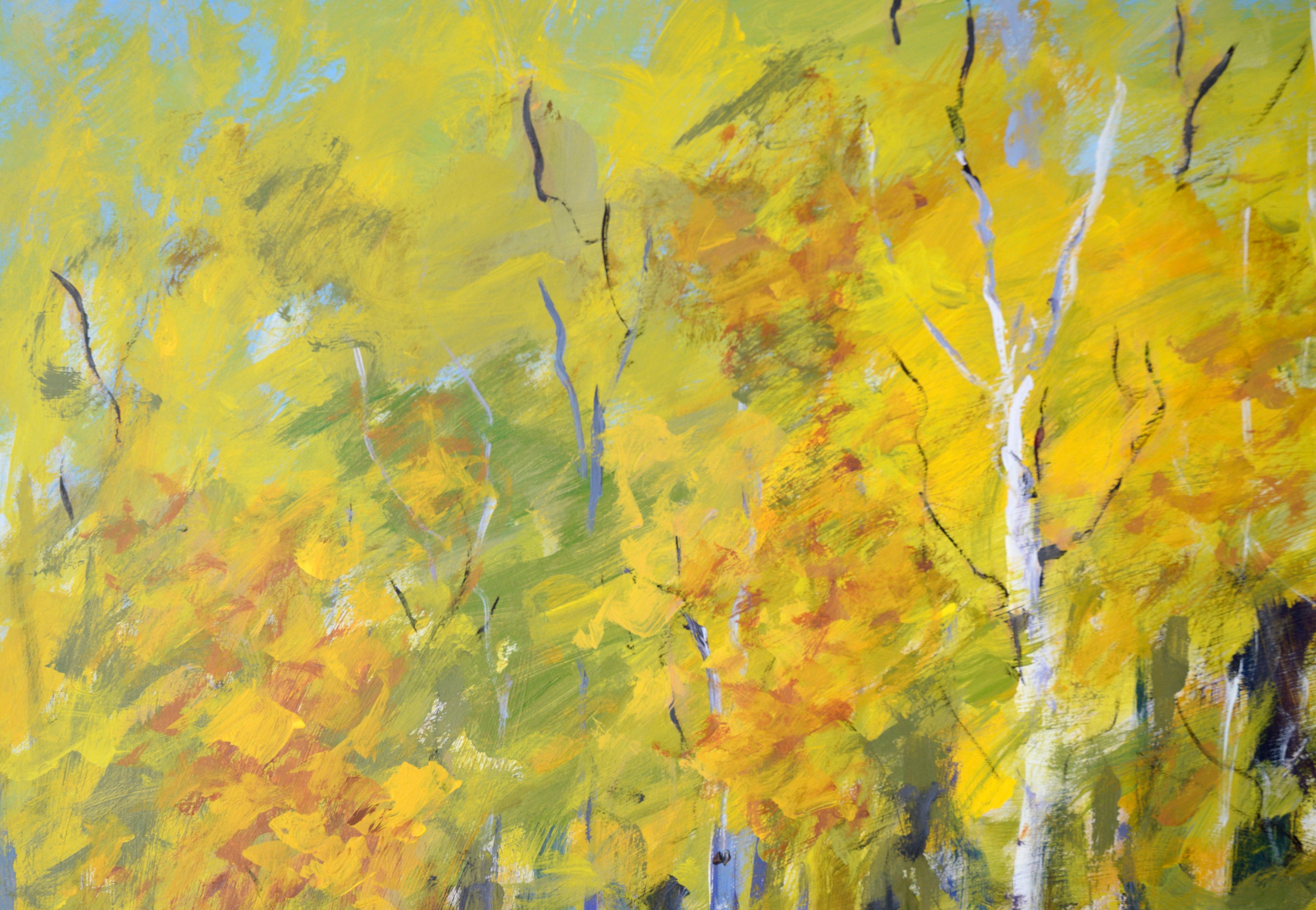 Bison in the Aspen Forest - Western Plein Aire Landscape in Acrylic on Board - Painting by Nick White