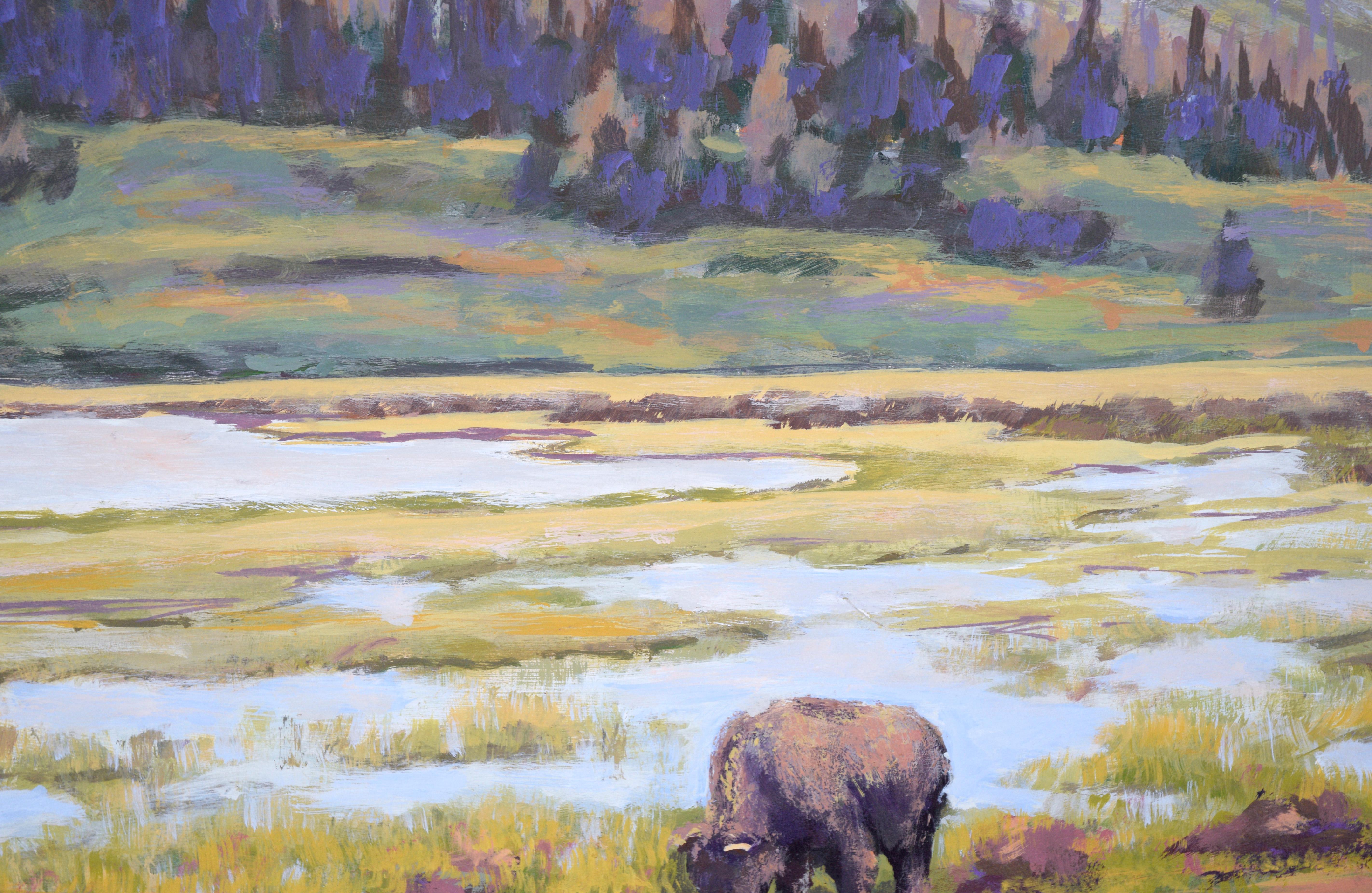 Bison in the Spring Thaw - Western Plein Aire Landscape in Acrylic on Board 2