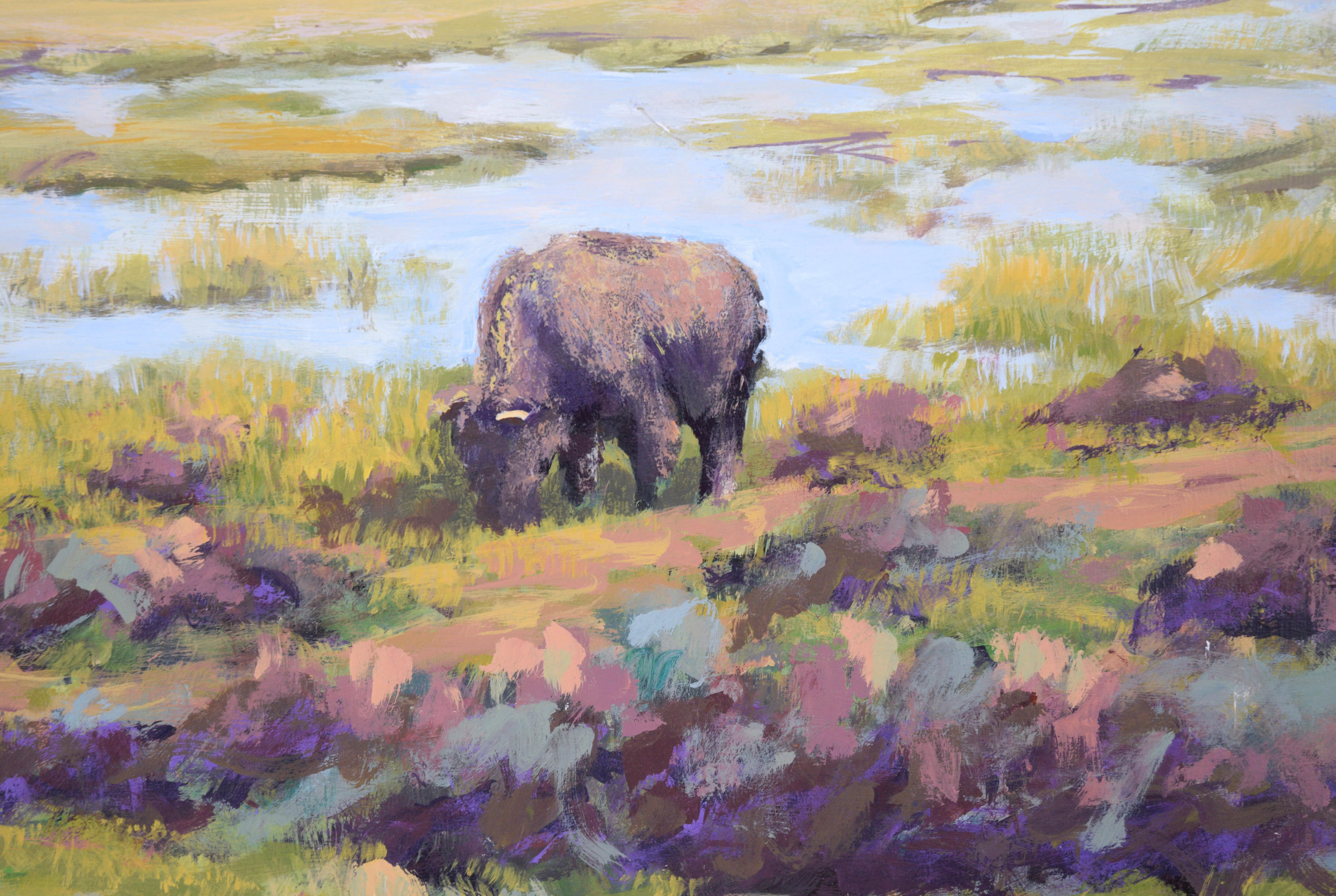 Bison in the Spring Thaw - Western Plein Aire Landscape in Acrylic on Board 3