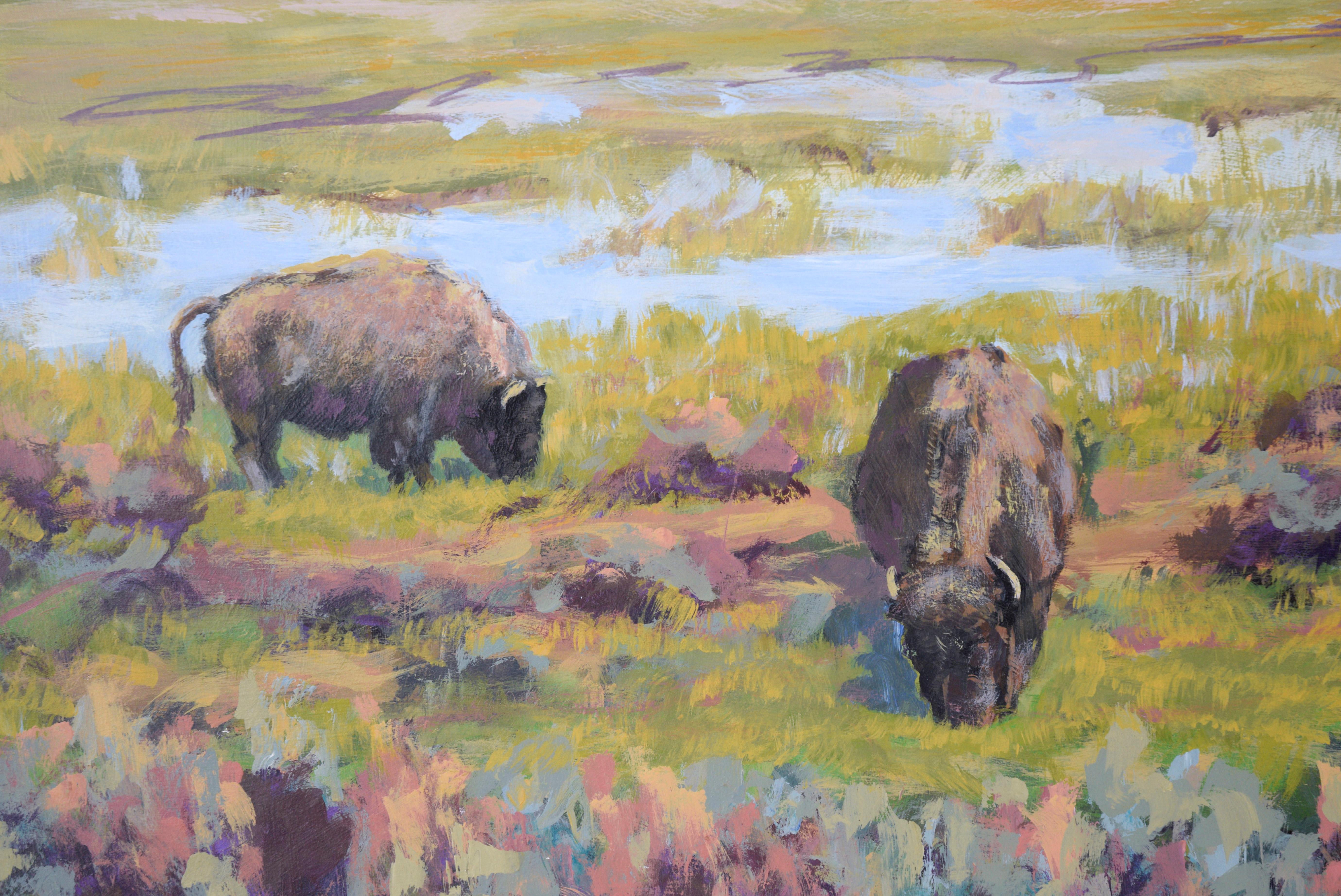 Bison in the Spring Thaw - Western Plein Aire Landscape in Acrylic on Board 4