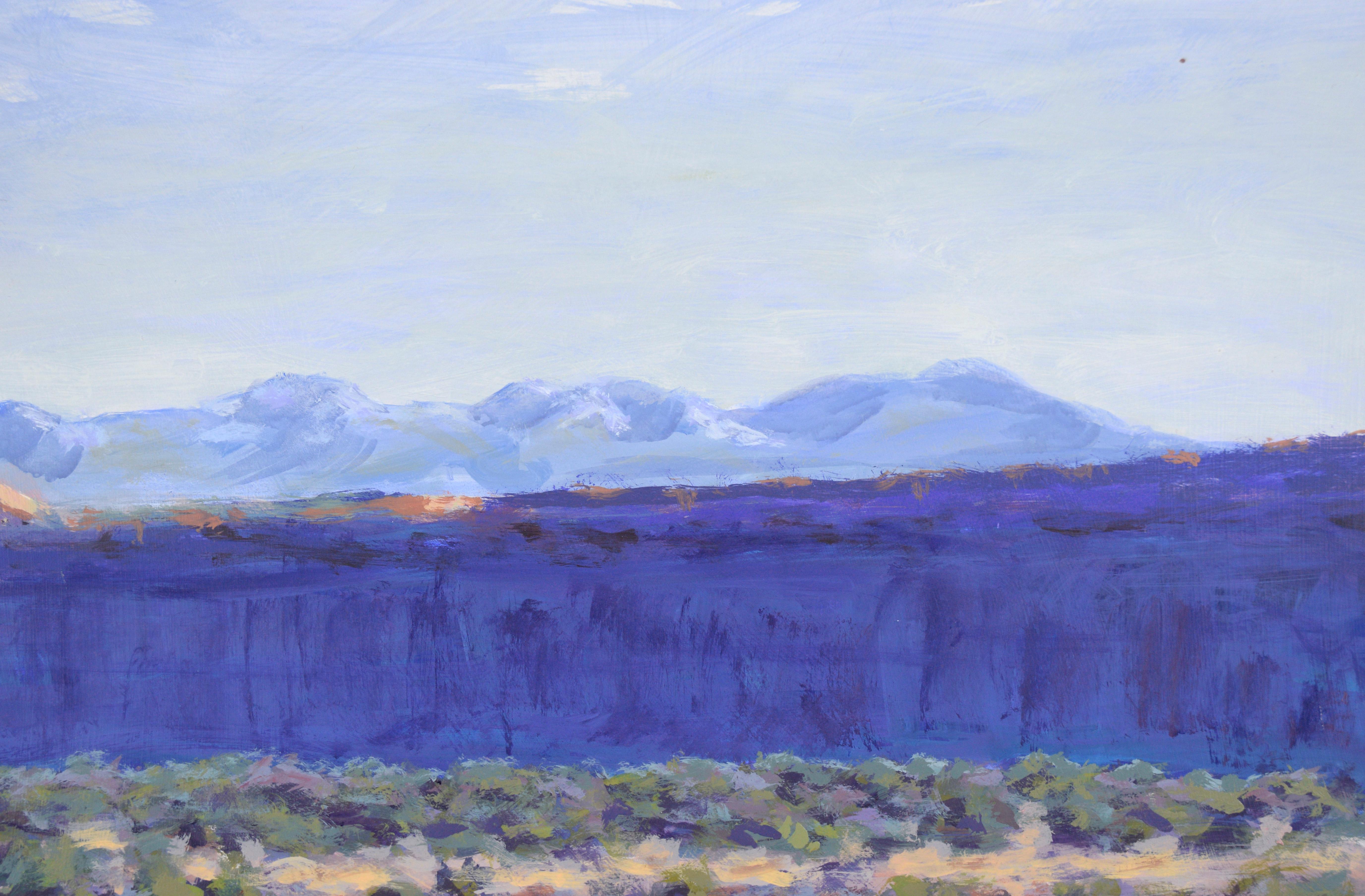 Canyonland - Western Plein Aire Landscape Acrylic on Board

Expansive Western landscape by California Plein Aire artist Nick White (American, 1943-2009). The desert stretches out towards a line of mountain cliffs, with canyons and scrub brush