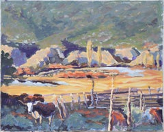 Desert Ranch with Longhorn Steer - Plein Aire Landscape in Acrylic on Canvas