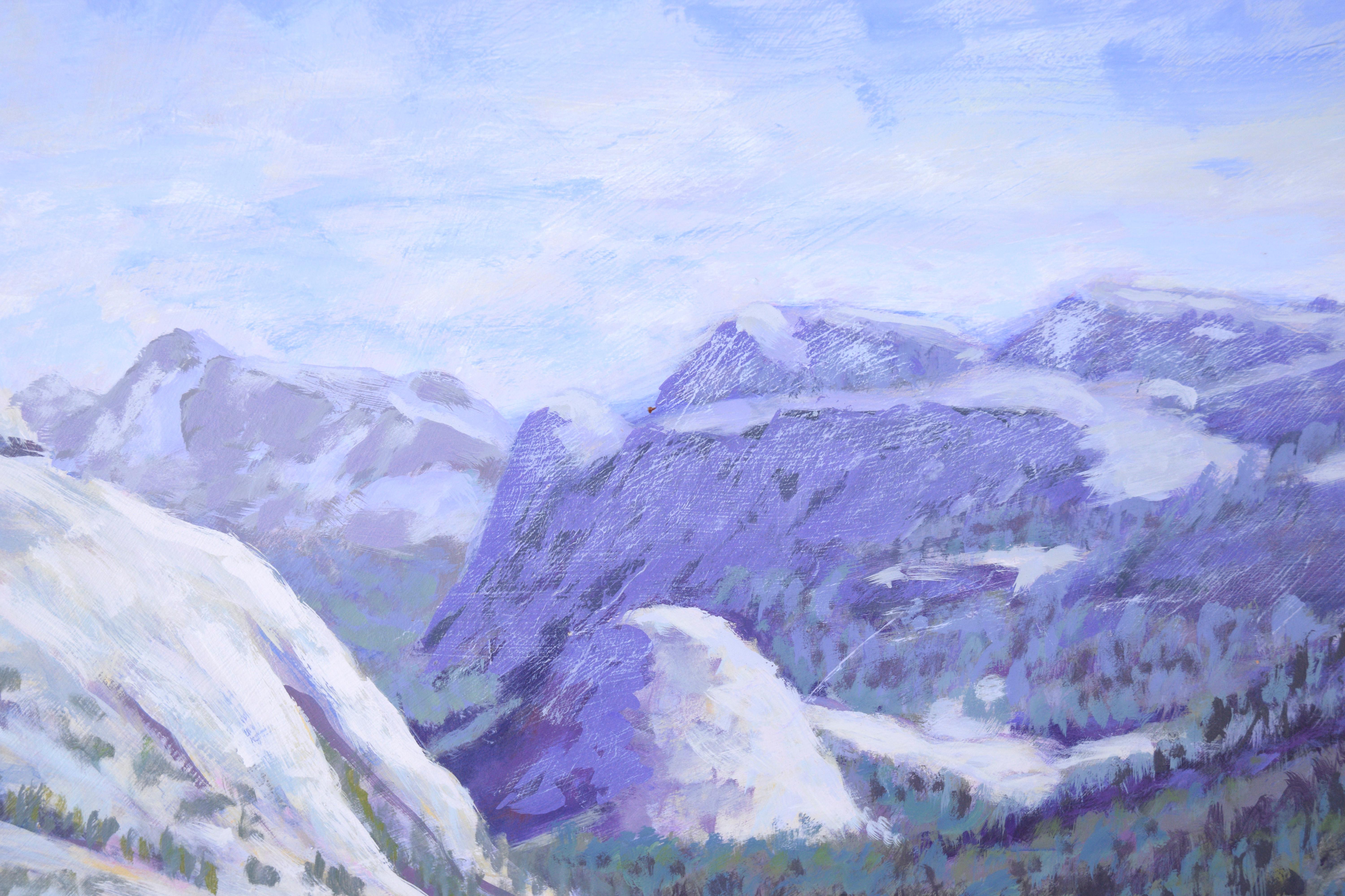 Lac de montagne - paysage en plein air acrylique sur panneau - Impressionnisme américain Painting par Nick White