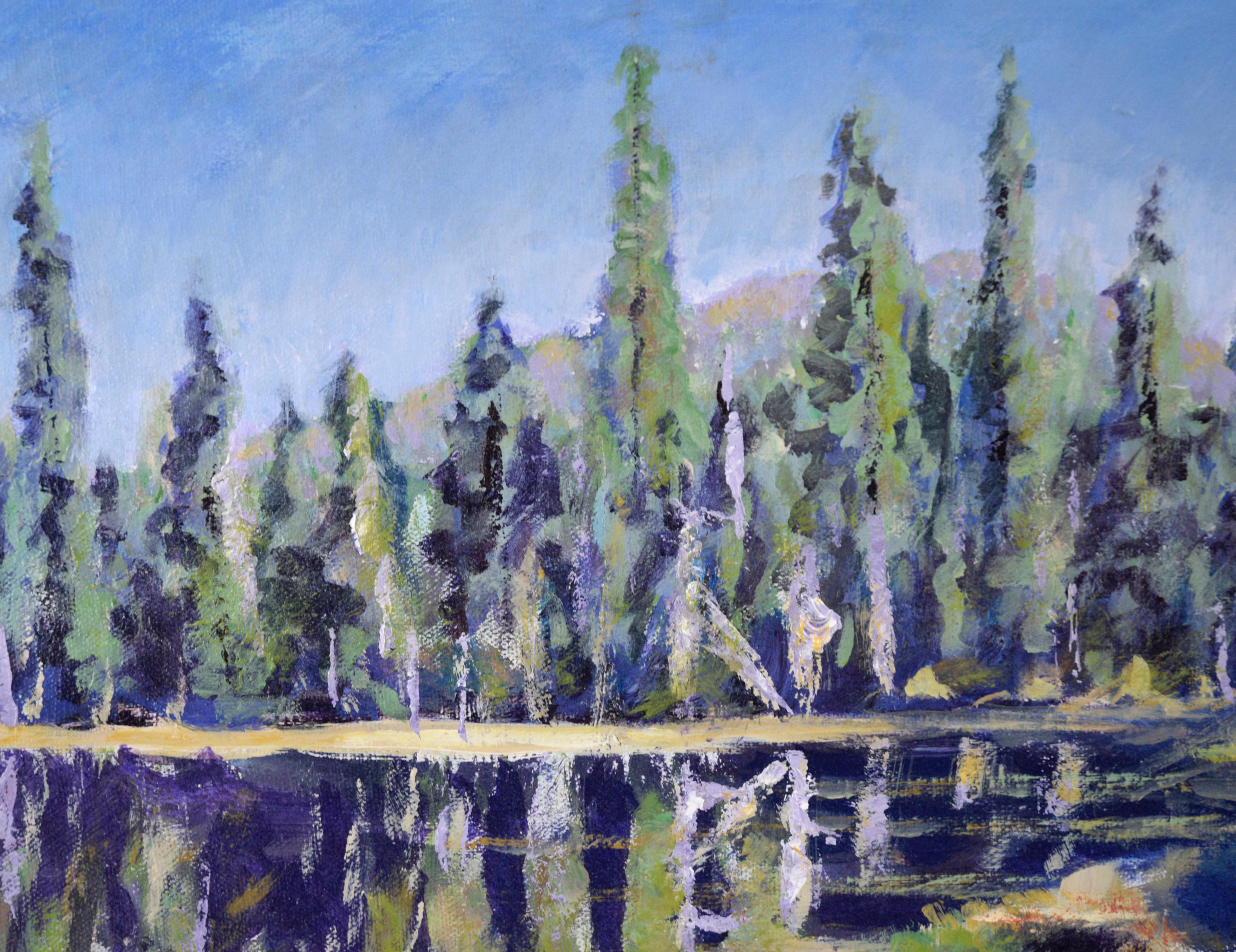 Mt. Lassen Lake - Plein Aire Landscape in Acrylic on Canvas - Painting by Nick White