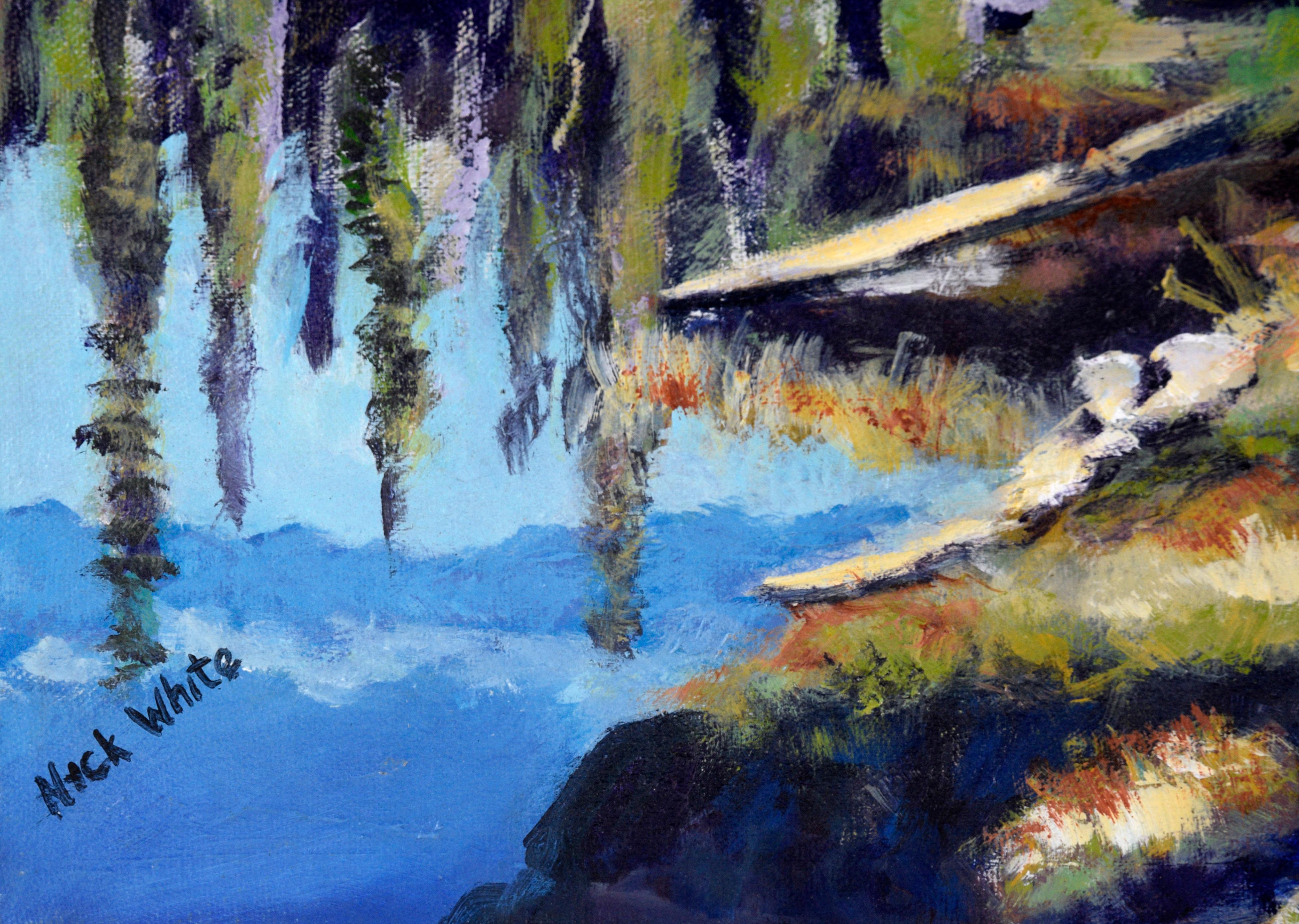 Mt. Lassen Lake - Plein Aire Landscape in Acrylic on Canvas For Sale 2