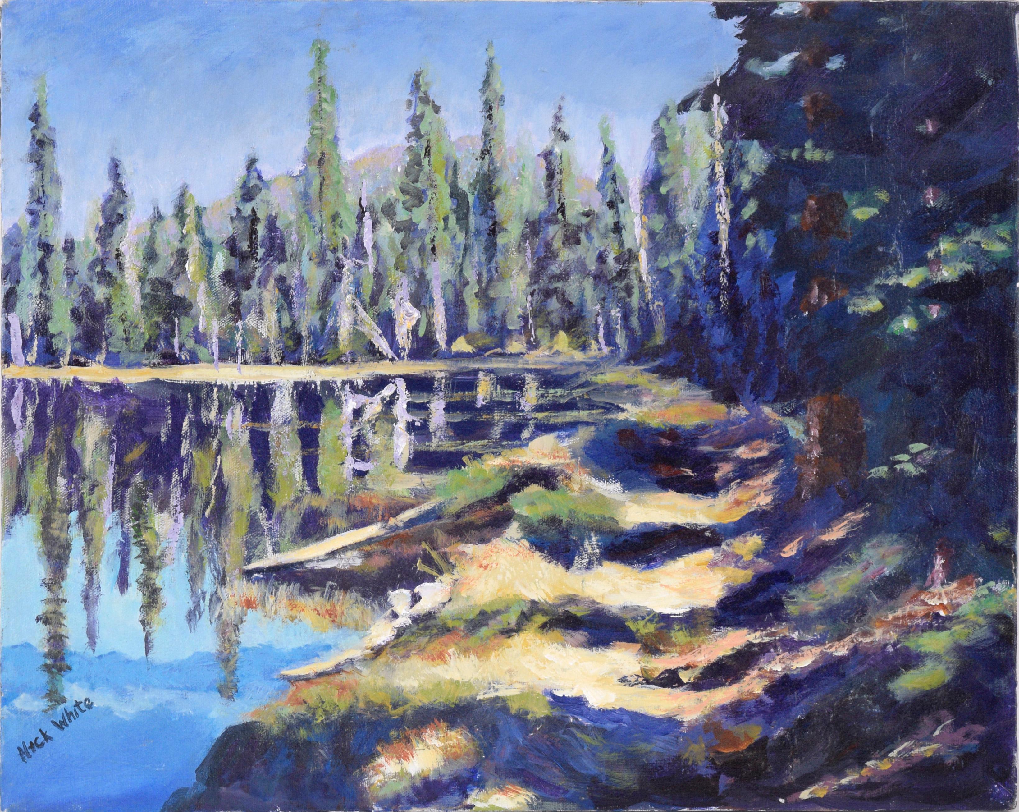 Nick White Landscape Painting - Mt. Lassen Lake - Plein Aire Landscape in Acrylic on Canvas