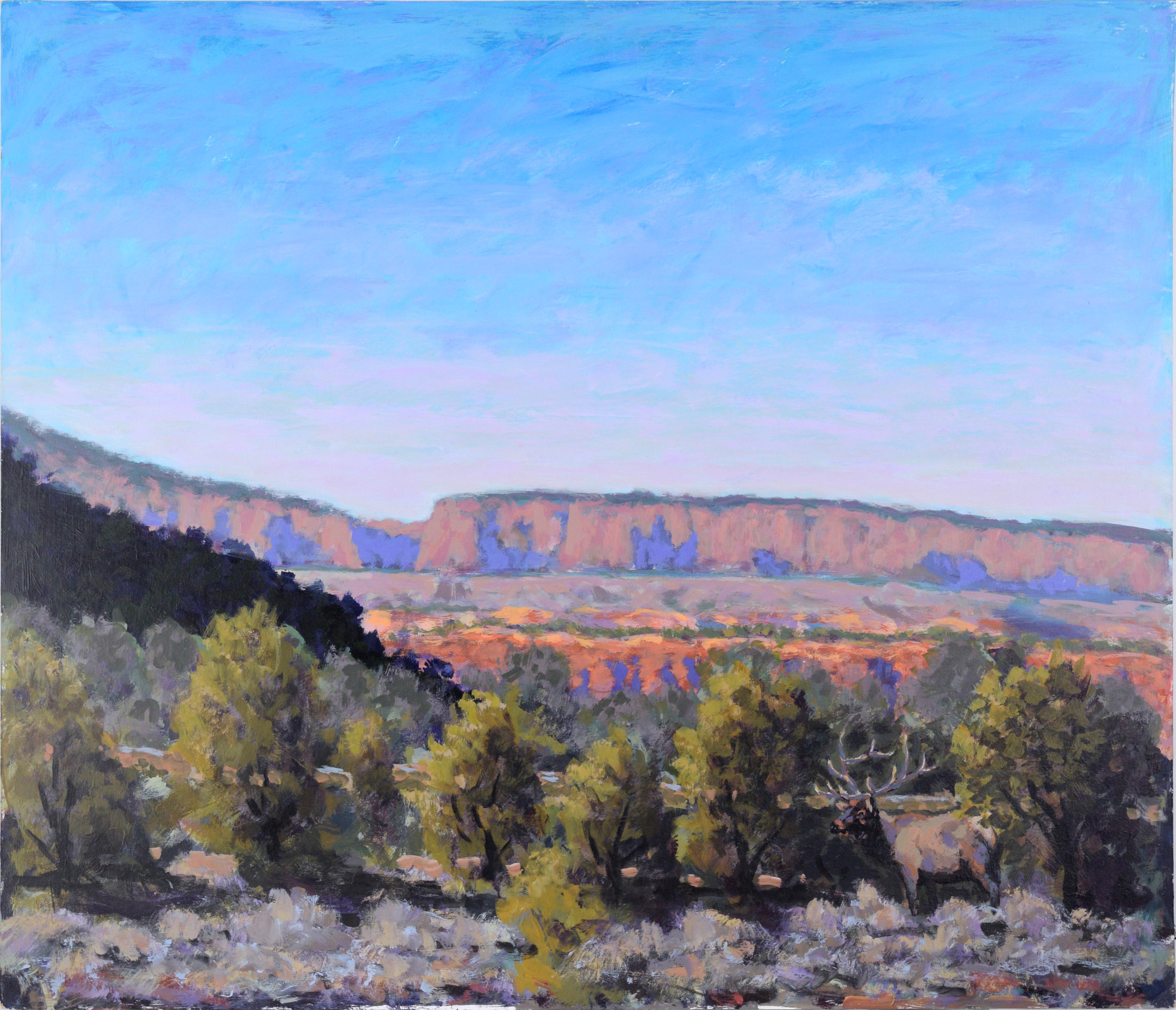 Nick White Animal Painting - Red Cliffs in the Desert - Western Plein Aire Landscape in Acrylic on Board